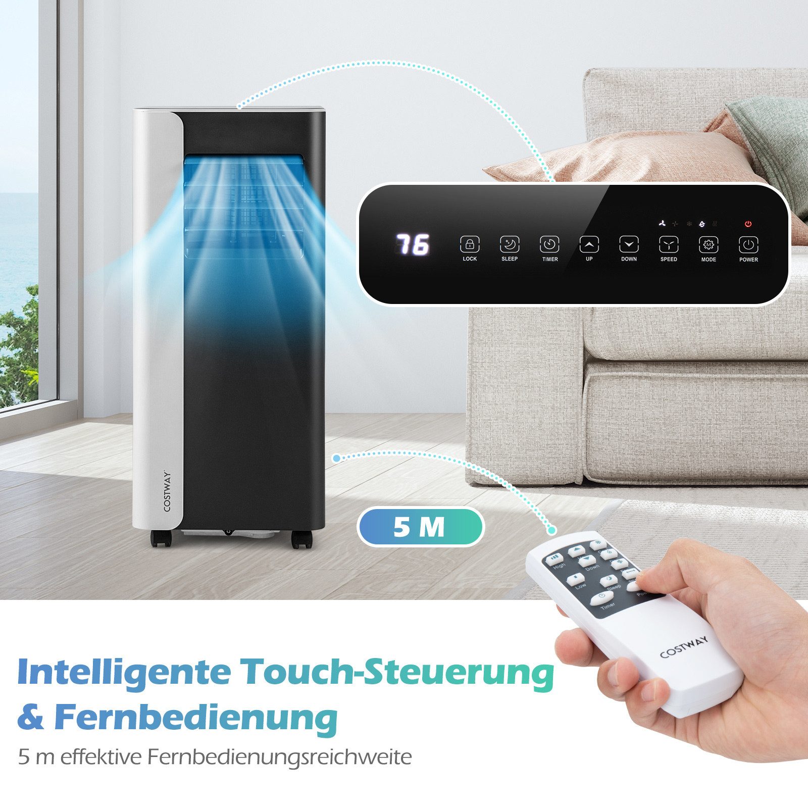 COSTWAY 3-in-1-Klimagerät 7000 BTU, Klimaanlage bis 84m³, 19L/Tag