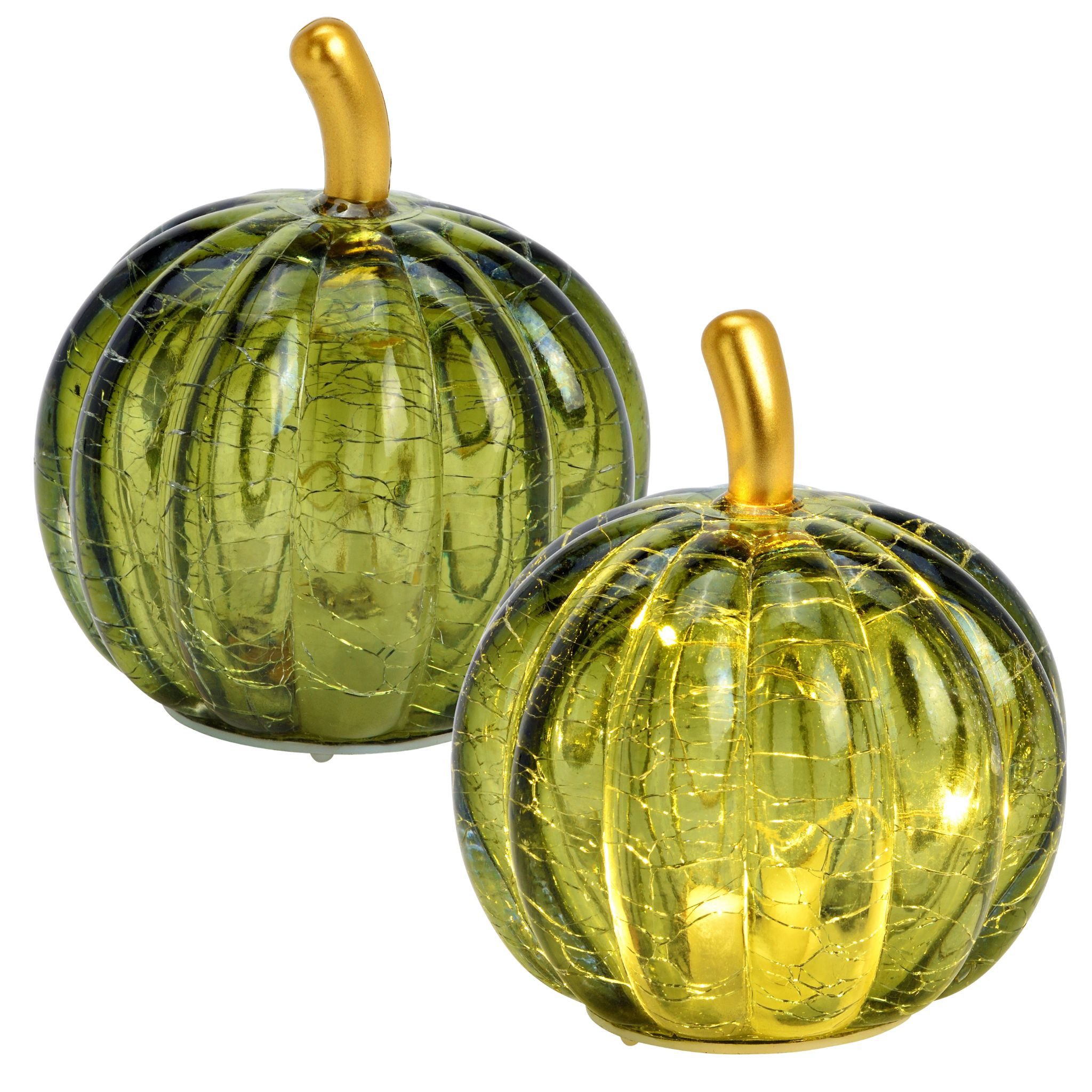 matches21 HOME & HOBBY Dekofigur LED Kürbis Set aus Glas Dunkelgrün, Herbst günstig online kaufen