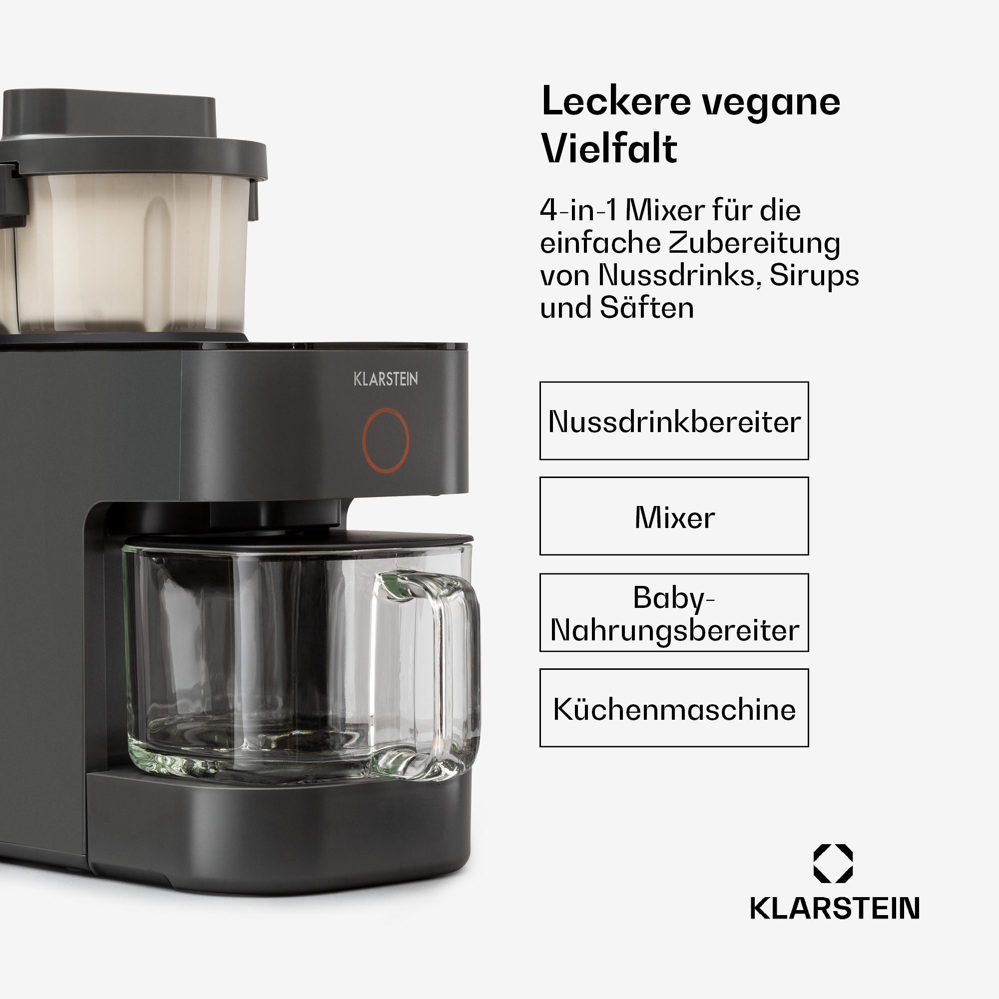 Klarstein Küchenmaschine mit Kochfunktion Marcia Nussmilchbereiter 300-1200 ml 360° Touch 4-Klingen 30000 U/min, 400 W, Stand Mixer Küchenmaschine Milkshake Mixer Küchen