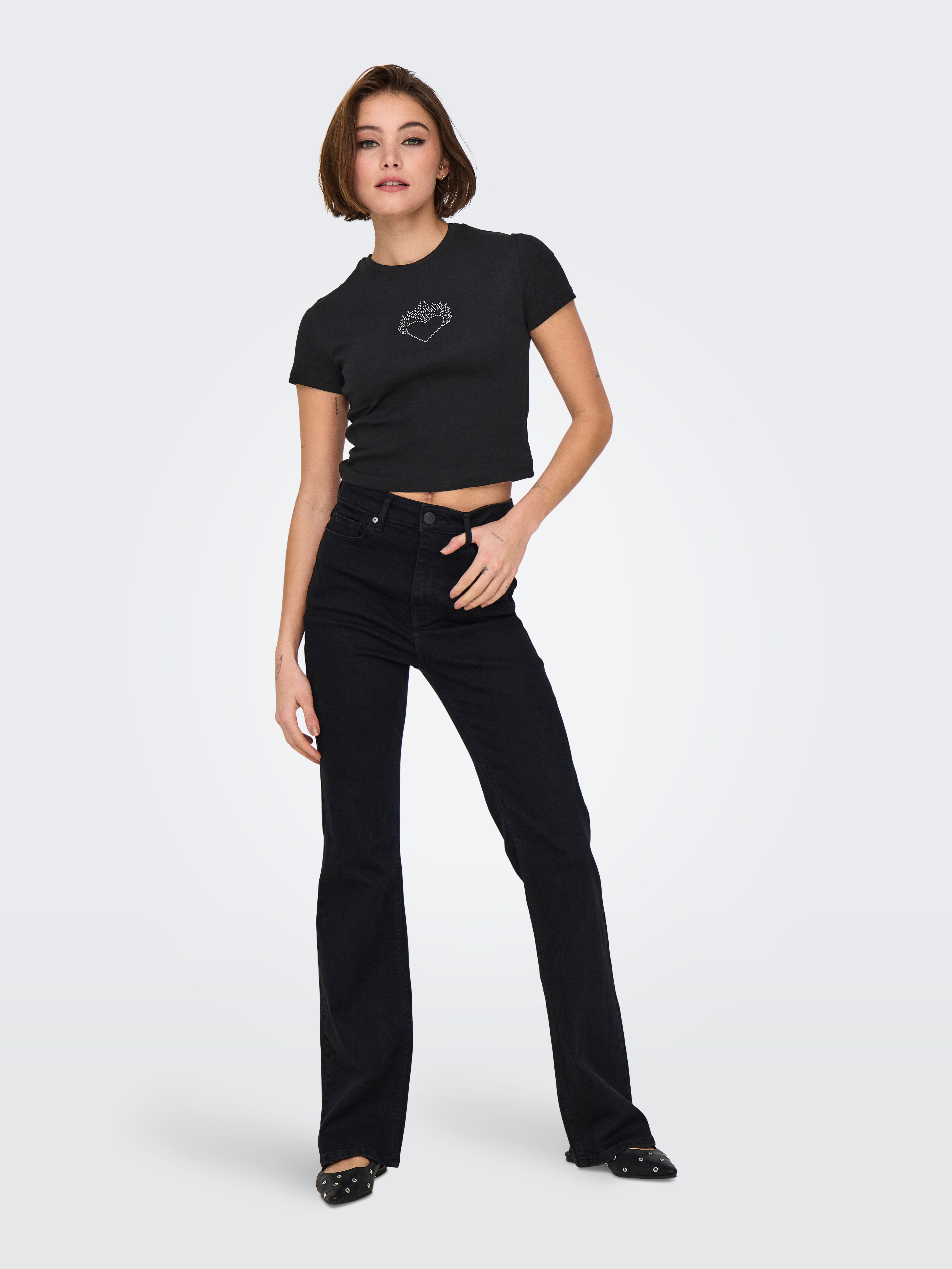 ONLY Kurzarmshirt ONLKIRA S/S BLING O-NECK SHORT TOP JRS