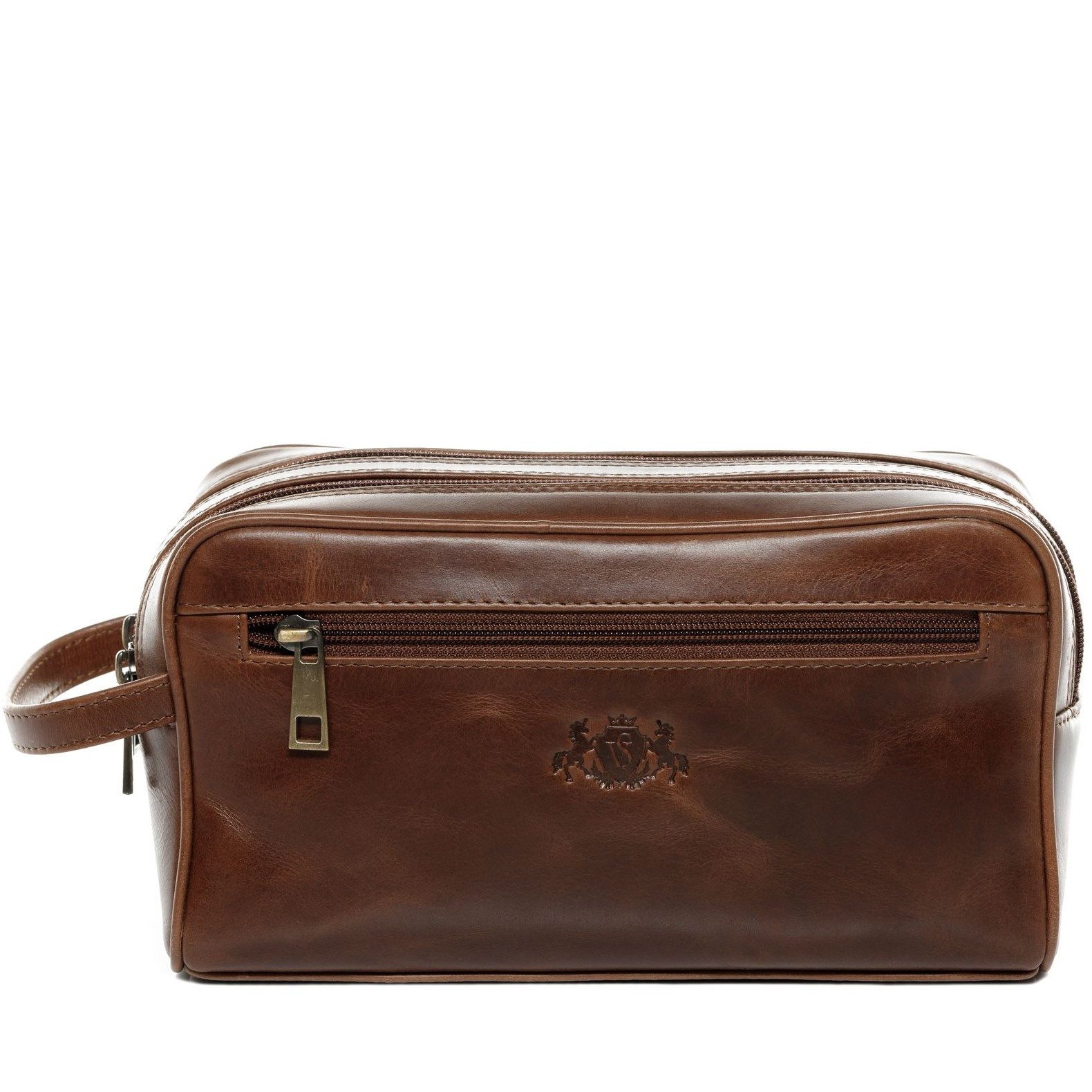 SID & VAIN Kulturbeutel echt Leder Kulturtasche groß hell-braun, Waschbeutel Echtleder für Herren, Kosmetiktasche vintage hellbraun