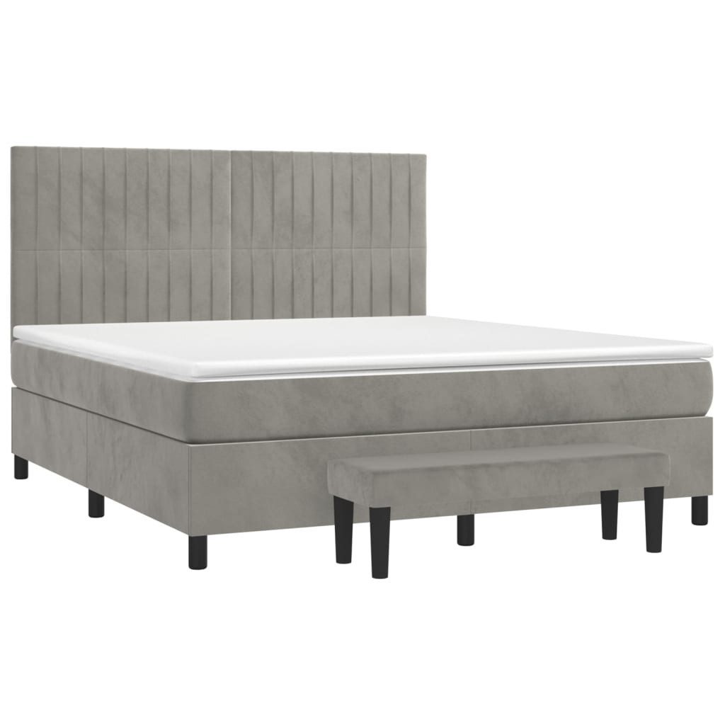 Bett Boxspringbett mit Matratze Hellgrau 160x200 cm Samt
