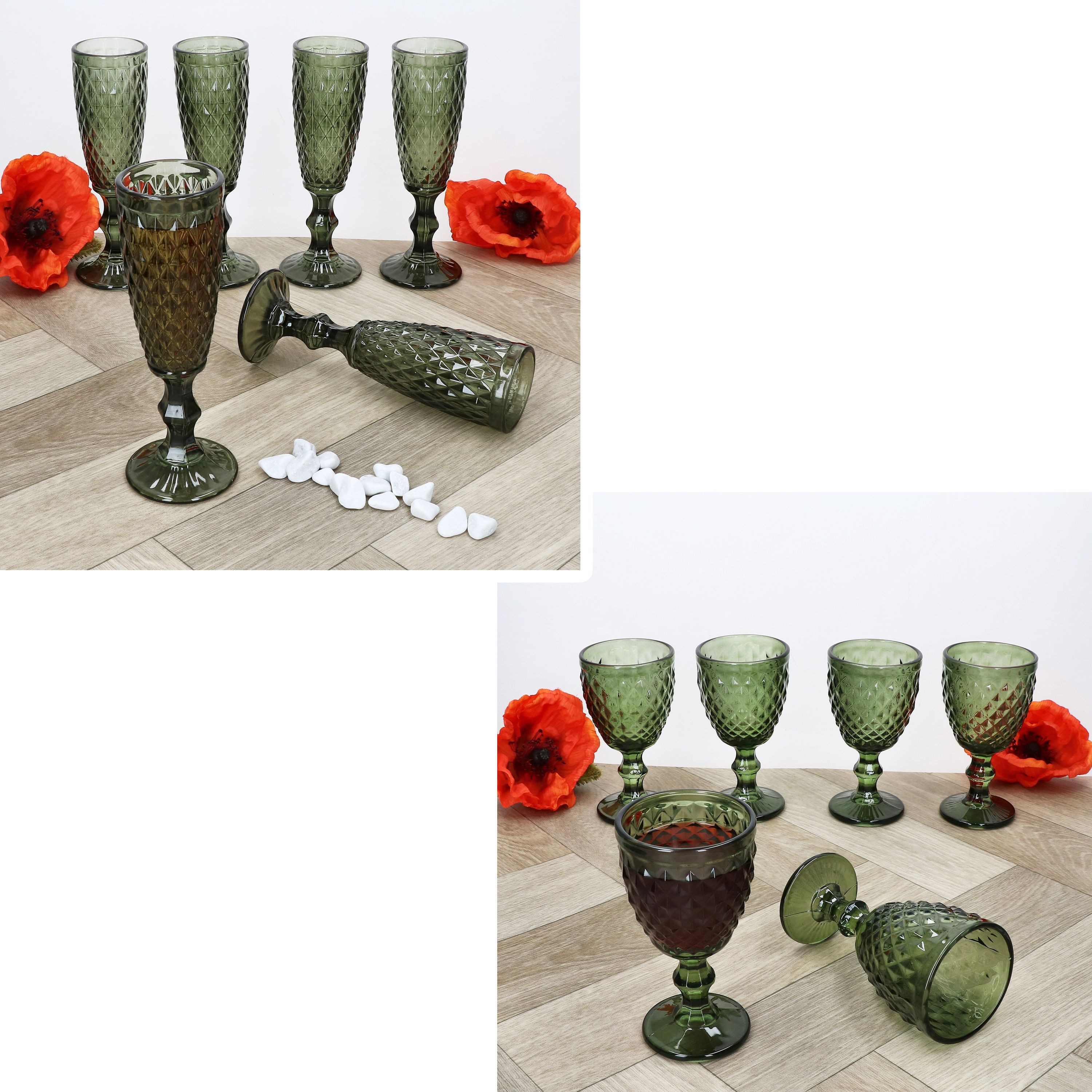 MamboCat Sektglas Diamond 12-tlg. Gläser-Set Weingläser Sektgläser Grün Weißwein, Glas – Bild 5 von 5