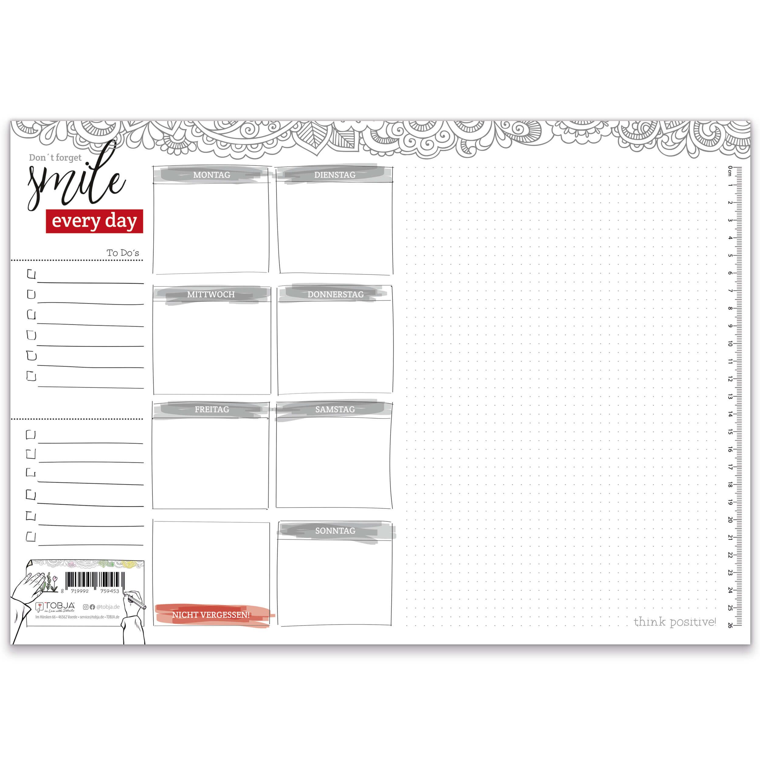 TOBJA Schreibtischunterlage Schreibtischunterlage A3 smile every day