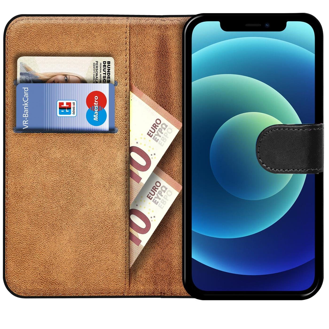CoolGadget Handyhülle Wallet Klapp Tasche Book Case für Apple iPhone 12 Mini 5,4 Zoll, Hülle Klapphülle Flip Cover Etui Schutzhülle