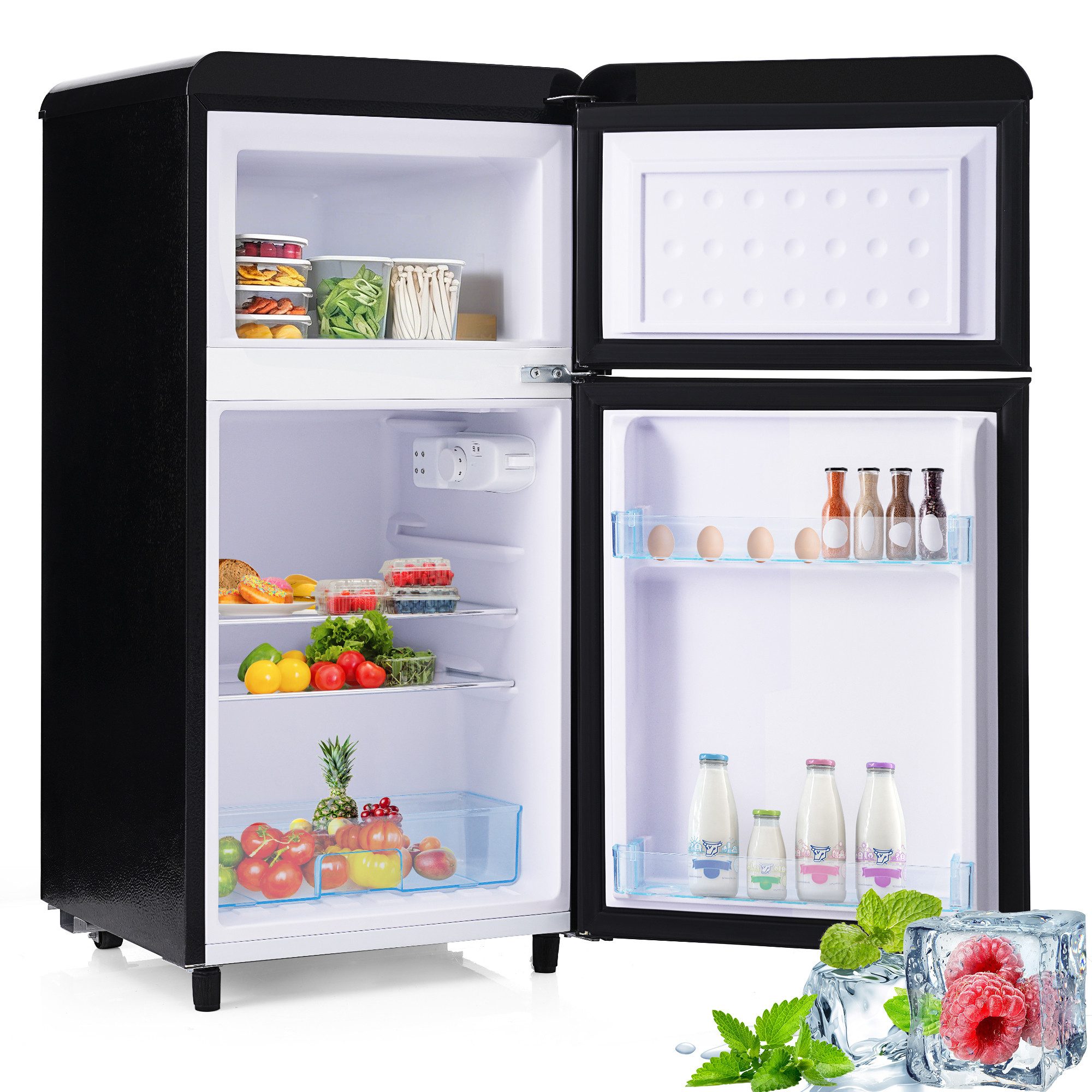 Blossom Kühl-/Gefrierkombination BCD-100C, 89 cm hoch, 45 cm breit, Retro Kühlschrank mit LED-Beleuchtung 21 L Gefrierfach Energieklasse E