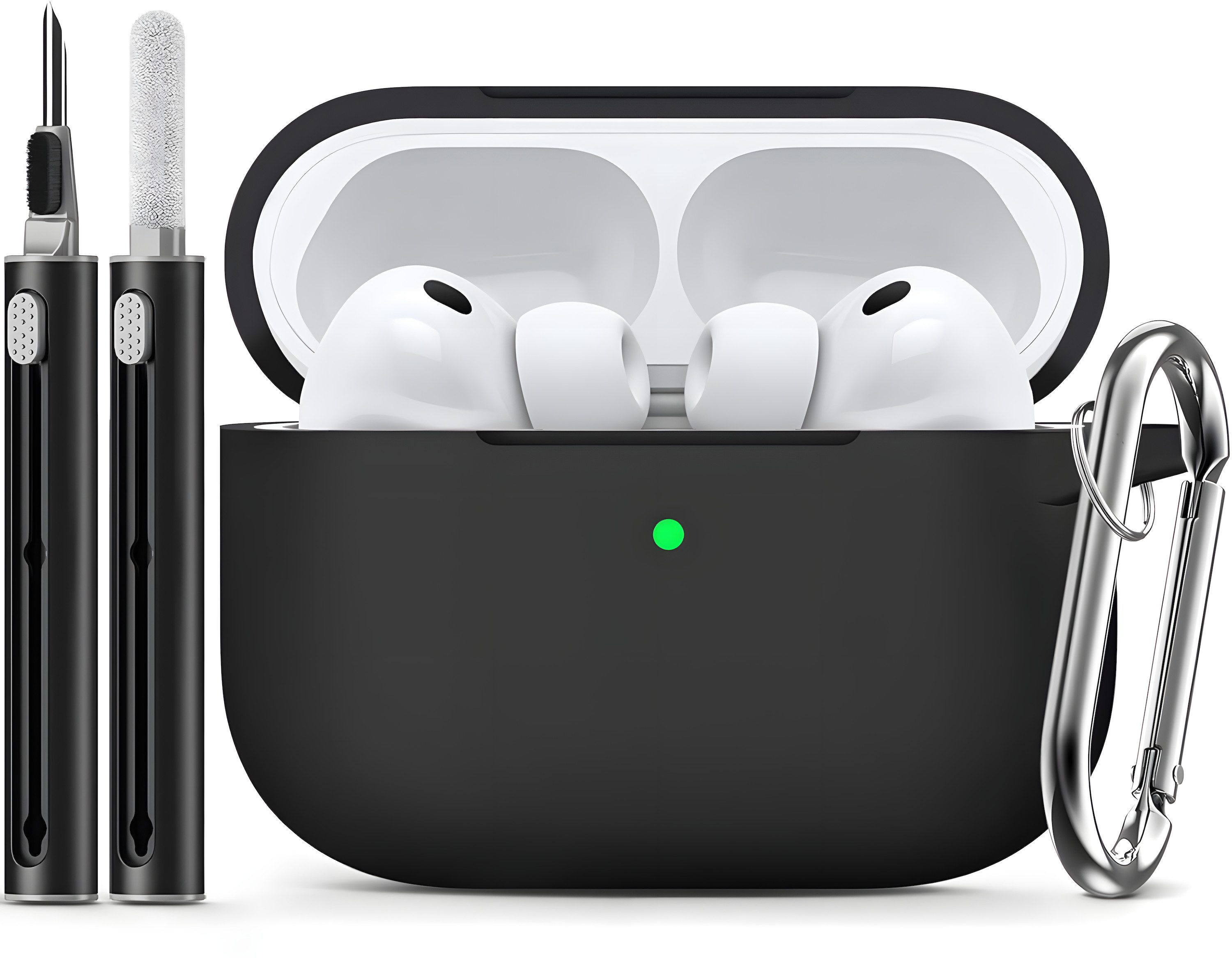 AVANA Kopfhörer-Schutzhülle Hülle für Apple AirPods Pro 3 (2025) Schutzhülle Silikon 360° Case, Cover, Slim Fit, 3. Generation, Reinigungsset, Schwarz