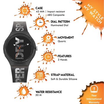 Superdry Quarzuhr, Superdry Herren Analog Quarz Uhr mit Silikon Armband SYG189B