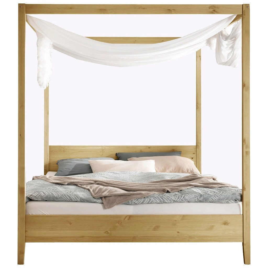 Main Möbel Massivholzbett Himmelbett 'Jana' Kiefer massiv laugenfarbig 160x200cm