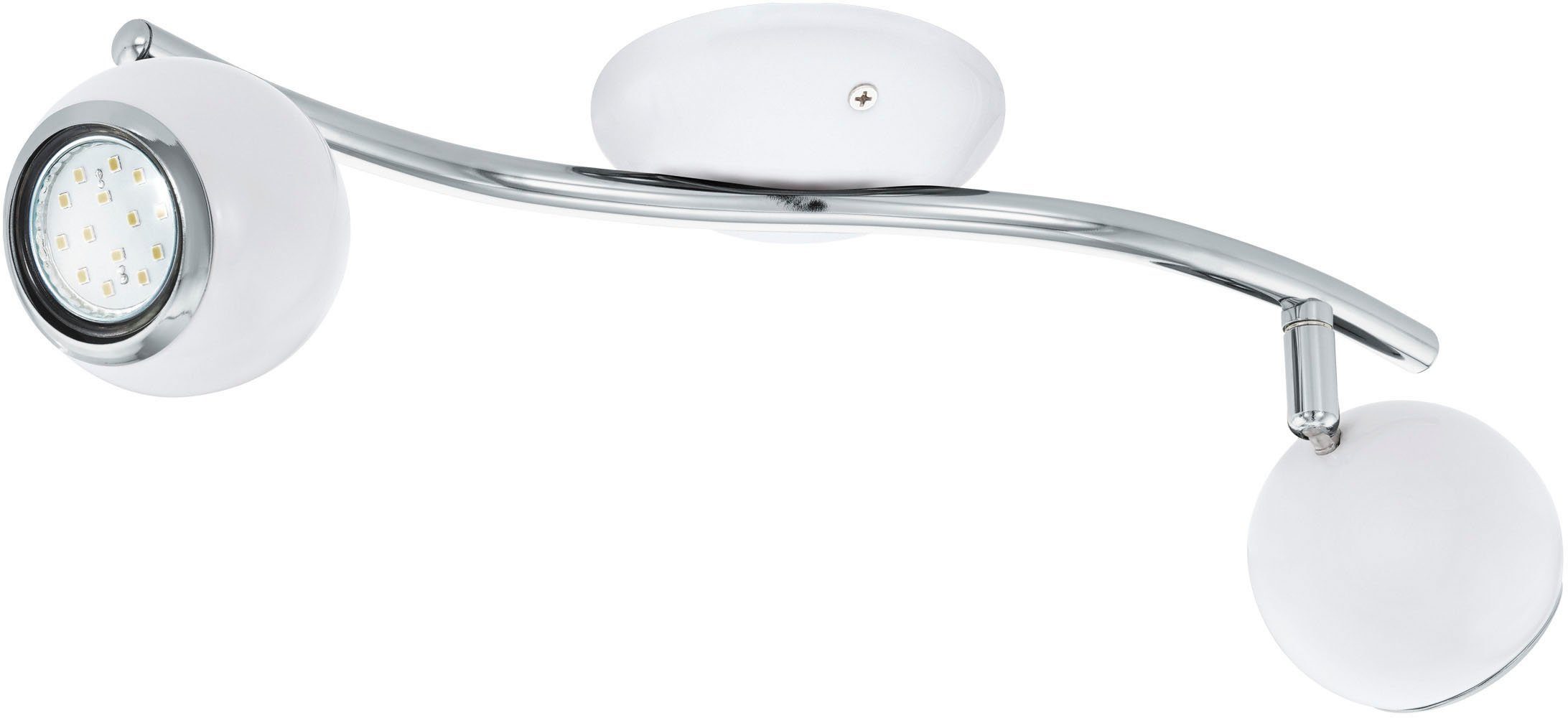 EGLO Deckenspot BIMEDA Deckenstrahler, GU10, IP20, Stahl, Deckenlampe, Wohnzimmerlampe, LED wechselbar, Warmweiß, Spot, Schlafzimmerlampe, L36,5 x B10 cm, weiß, chrom, 2X2,8W inkl.
