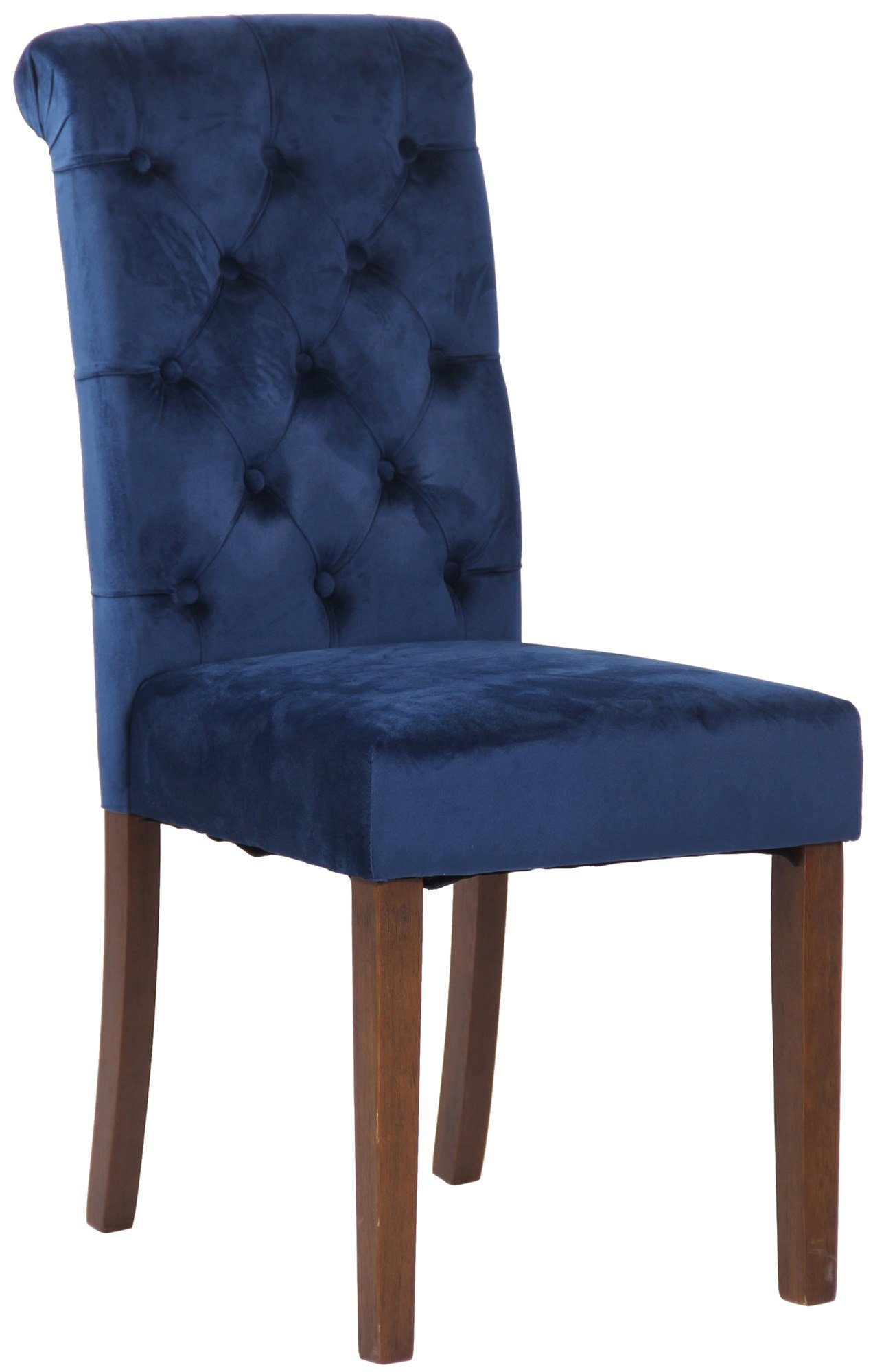 TPFLiving Esszimmerstuhl Lisbon mit hochwertig gepolsterter Sitzfläche - Konferenzstuhl (Küchenstuhl - Esstischstuhl - Wohnzimmerstuhl), Gestell: Kautschukholz braun - Sitzfläche: Samt blau