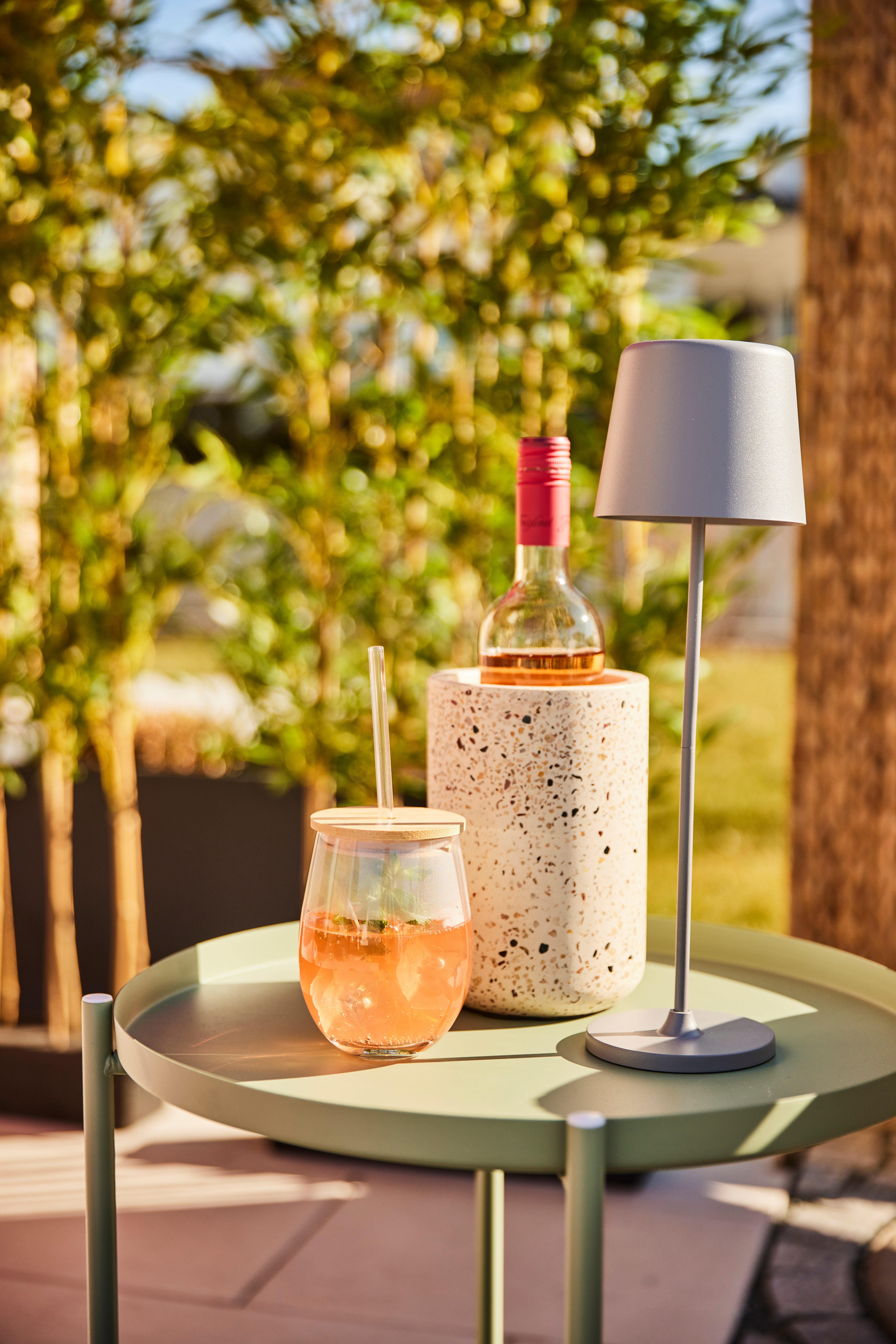 APS Wein- und Sektkühler Flaschenkühler -TERRAZZO-, Ø 12,5 cm, Höhe ca. 19 cm, Beton, in Terrazzo Optik