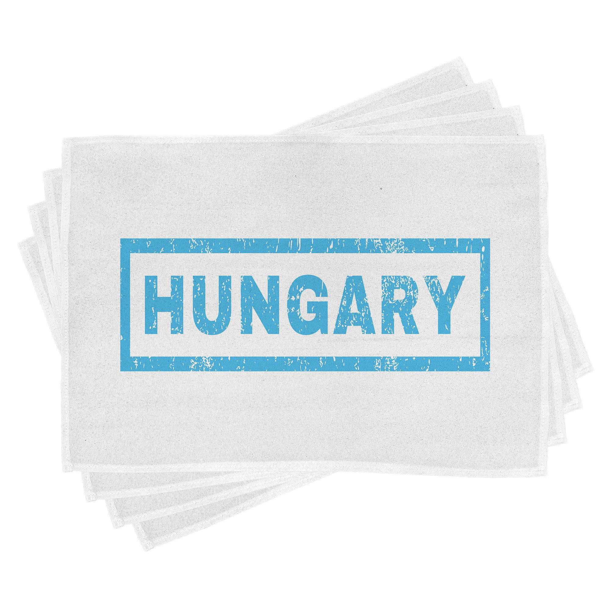Abakuhaus Platzset Waschbare Stoff Esszimmer Küche Tischdekorations Digitaldruck, (4-teilig, 4-St., Set aus 4x), Ungarn Land Name Stamp Stil