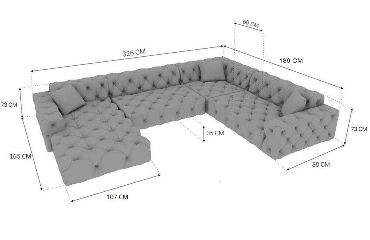 U Dreams Stoffsofa Designercouch Wohnlandschaft Menorca Polstersofa im Loungesofa Samt Sofa Chesterfield Stoff Design Sofa Form Stil, beige02 Modern,