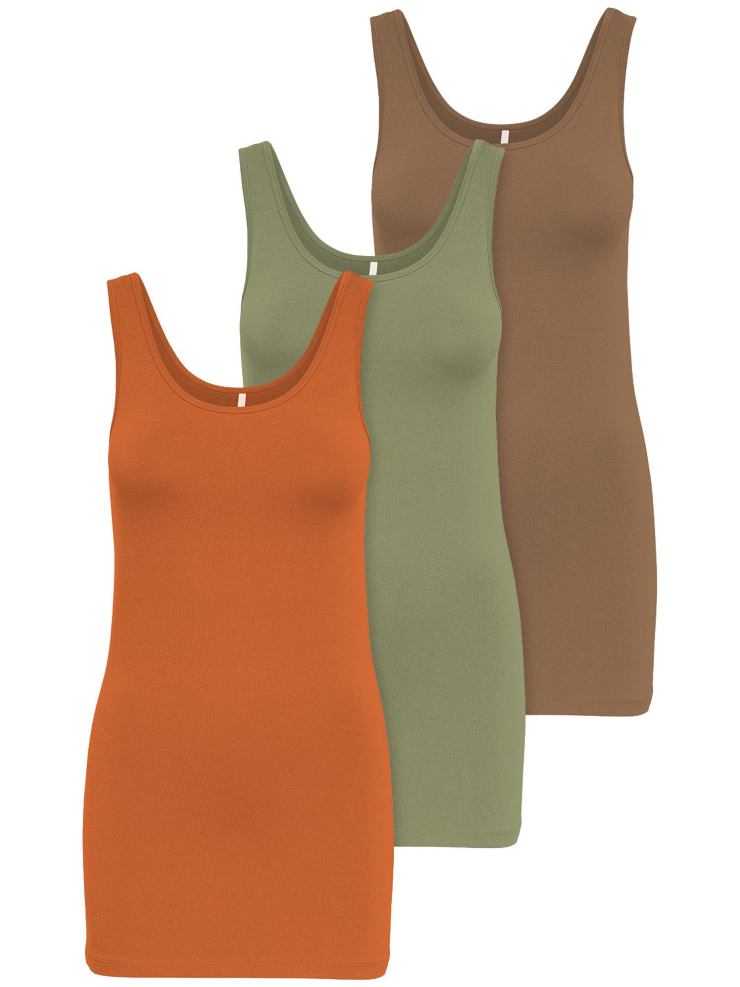 ONLY Tanktop Live Love (3-tlg) Lange Tops, elastische Baumwollqualität