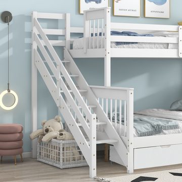 Flieks Etagenbett, Umwandelbares Kinderbett mit Leiter und 2 Schubladen 90x200+140x200cm