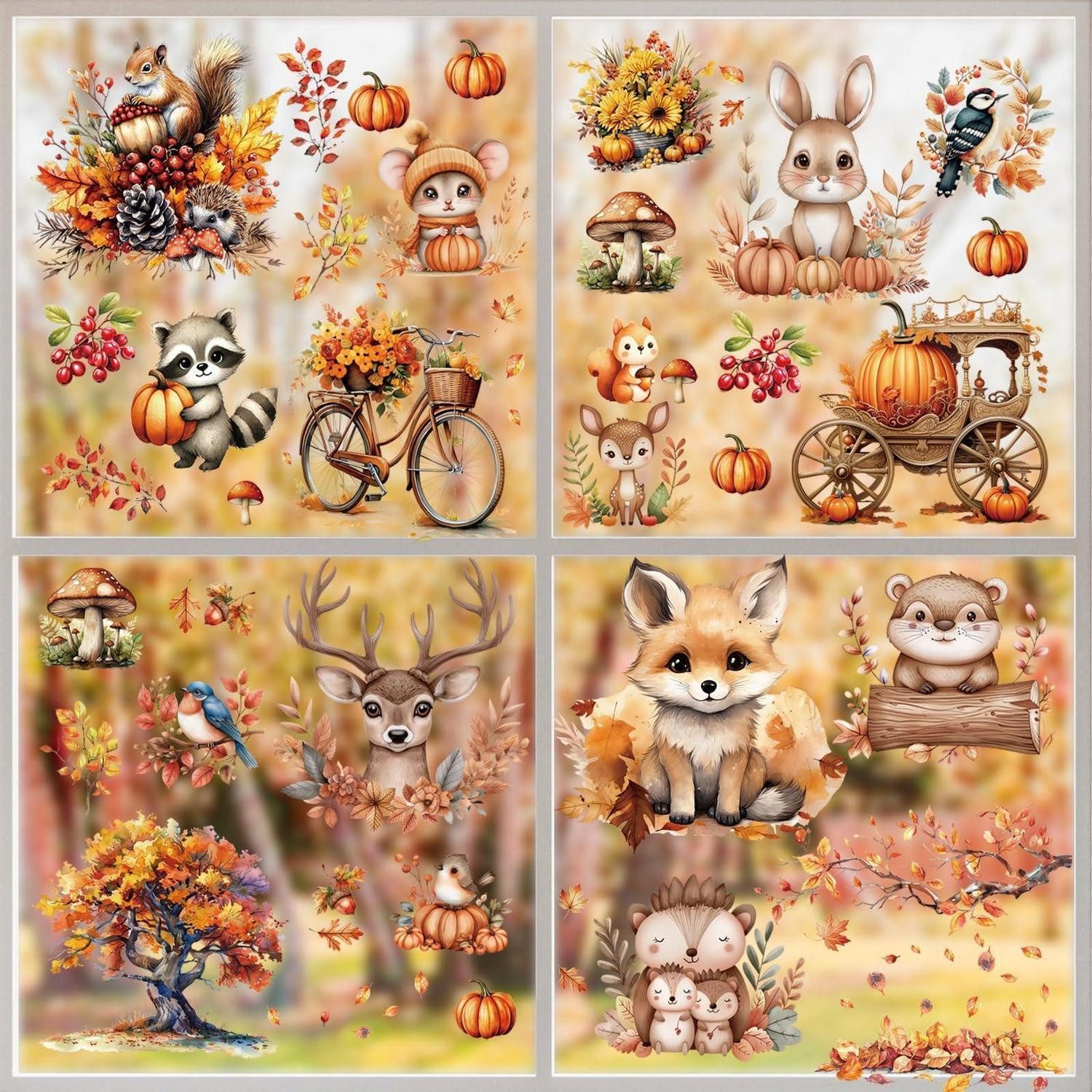 LuxusKollektion Fensterbild Herbst Fensterbilder 9St Blätter Eicheln Braun