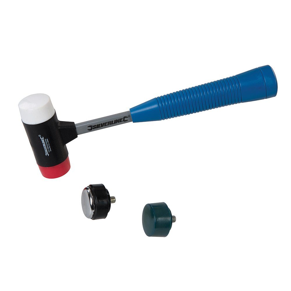 Silverline Gummihammer Universal Hammer mit vier auswechselbaren Schlagflächen Ø 37 mm Schonh