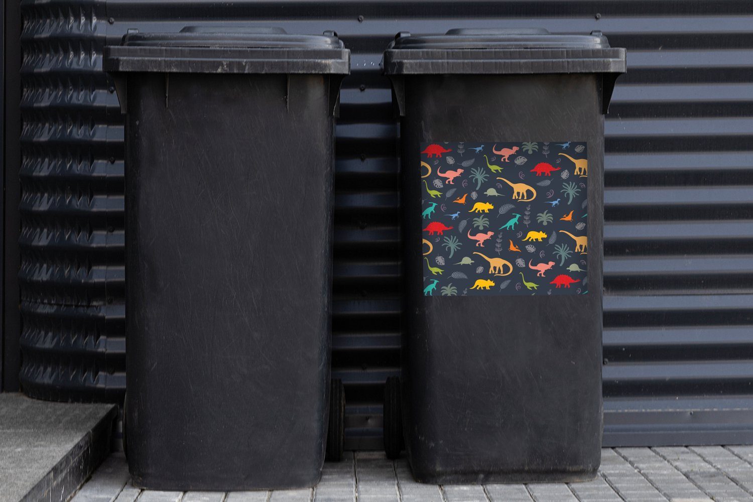 - Container, (1 Wandsticker Mülltonne, - Scherenschnitt Mülleimer-aufkleber, St), Abfalbehälter Kinderzimmer Sticker, MuchoWow Dinosaurier