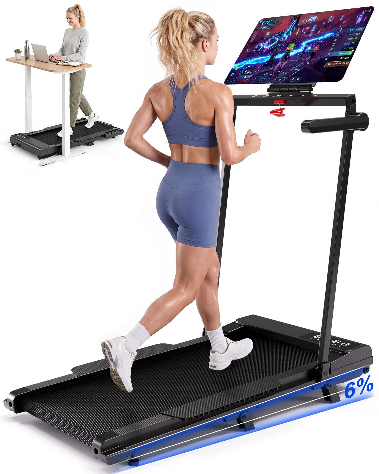 MJWW Laufband Walking Pad mit Steigung 6% Laufband für Zuhause