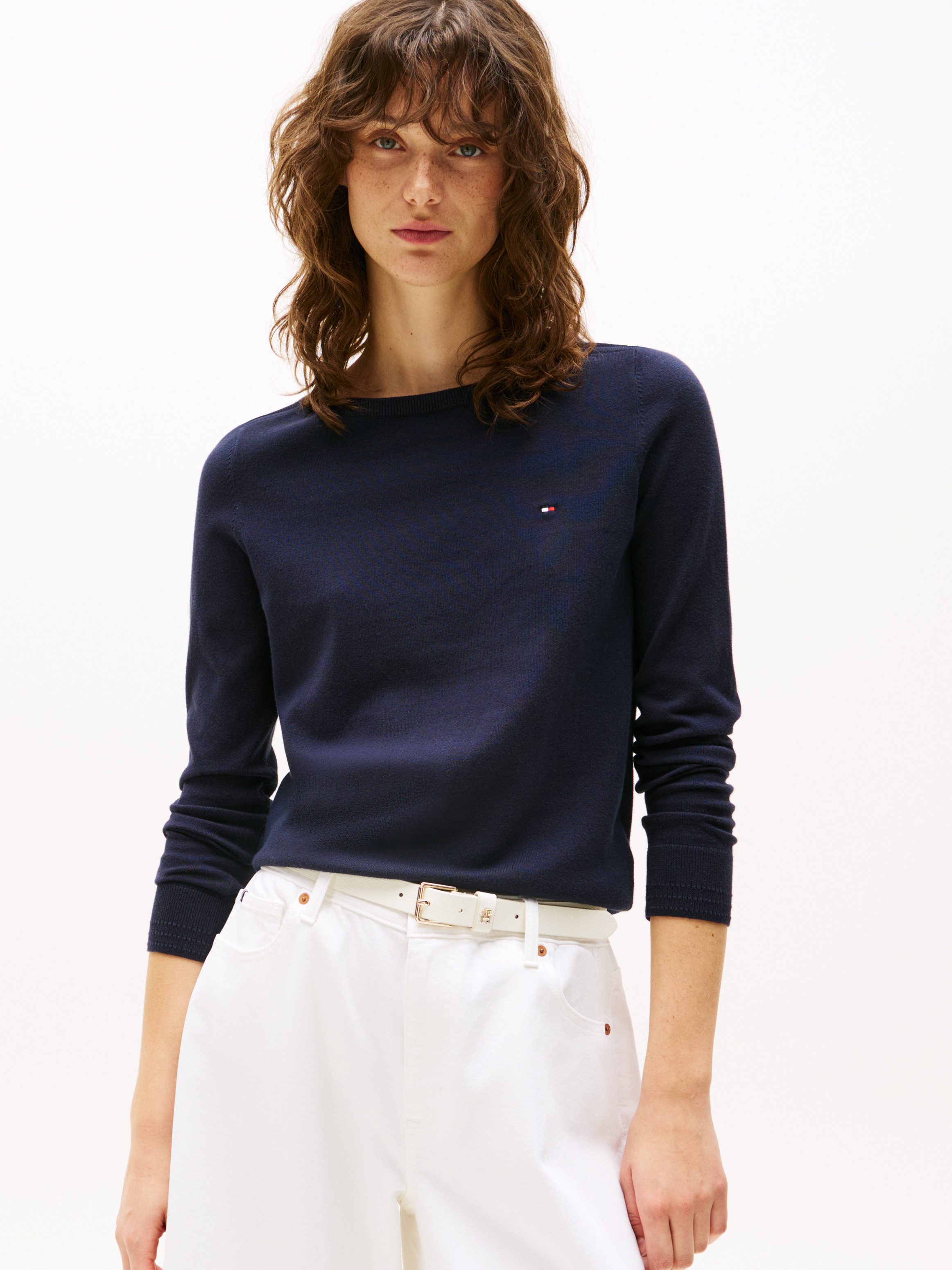 Tommy Hilfiger Strickpullover CO JERSEY STITCH V-NK SWEATER mit Tommy Hilfi günstig online kaufen