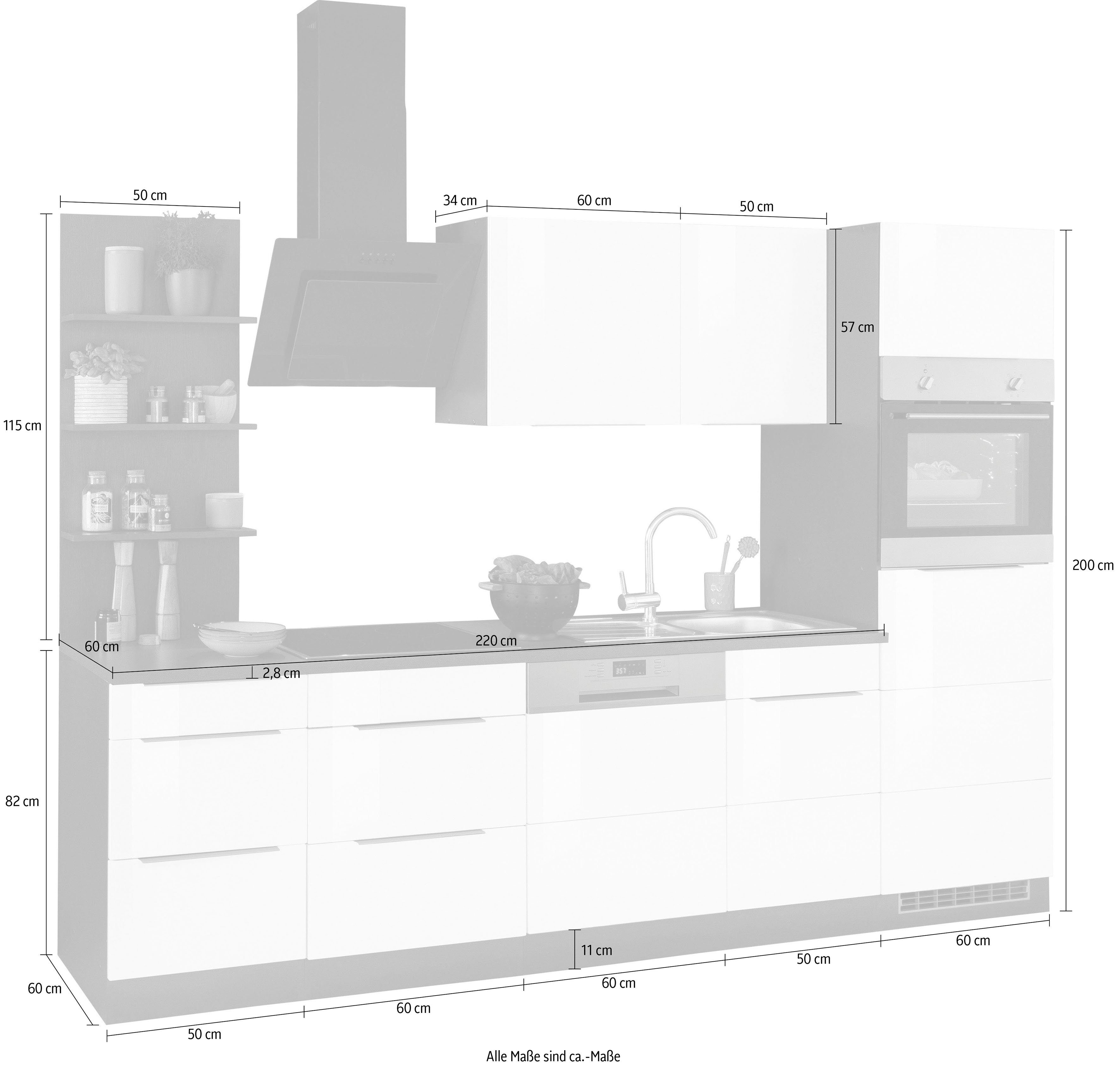 KOCHSTATION Küchenzeile KS-Brindisi Breite 280 cm, wahlweise mit E-Geräten und Induktion, mit MDF-Fronten und Regal