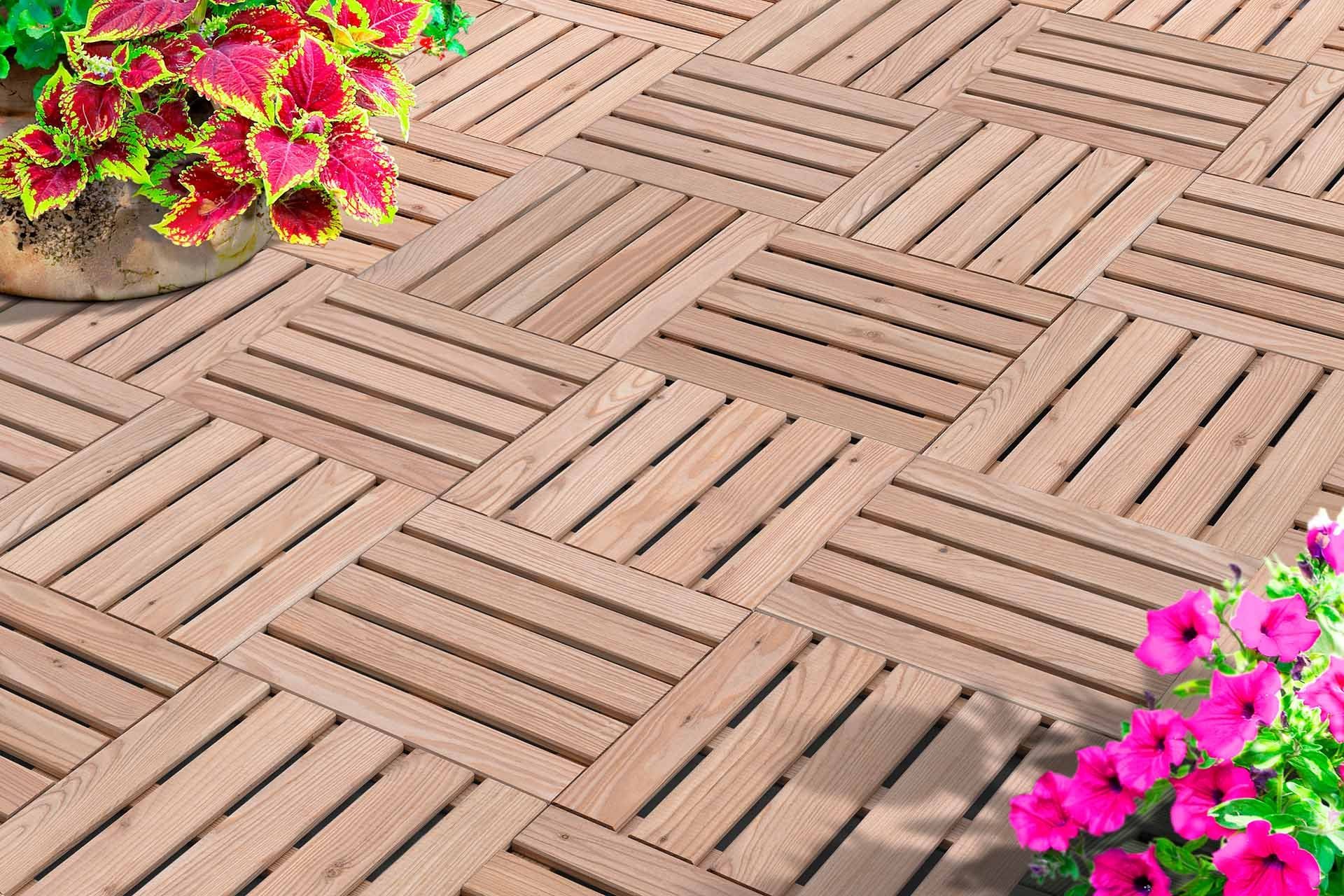 Mega-Holz Terrassenplatte Holzfliese Lärche 40x40 cm - 6 Stk - ca. 1 m², Holz 40x40, Sparset