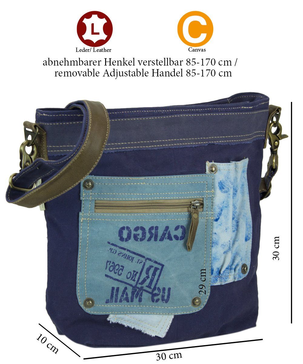 Blaue Tasche mit Vintage Canvas design., Schulterriemen und Fronttasche Umhängetasche Umhängetasche Sunsa Stifthalter abnehmbaren Retro in Taschen. mit