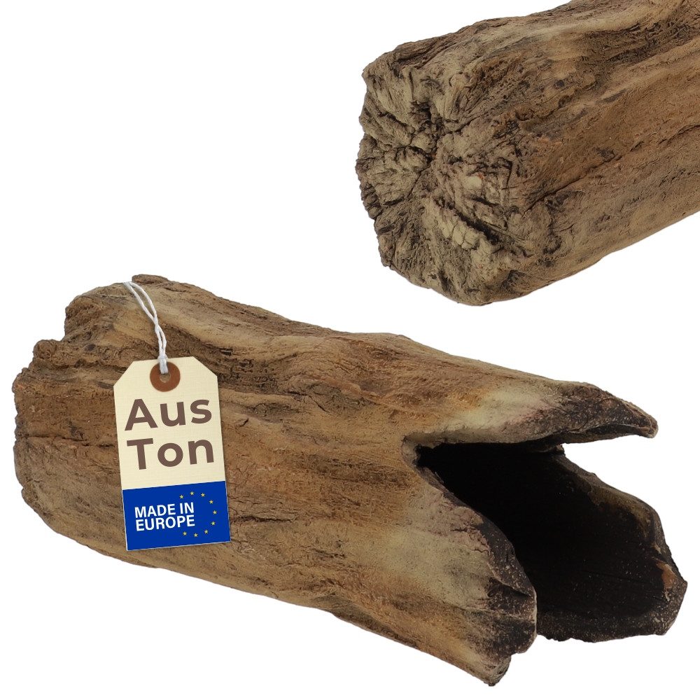 GarPet Aquariendeko Aquarium Deko Höhle Baumstamm Einseitig Geschlossen Terrarium Deko Ton