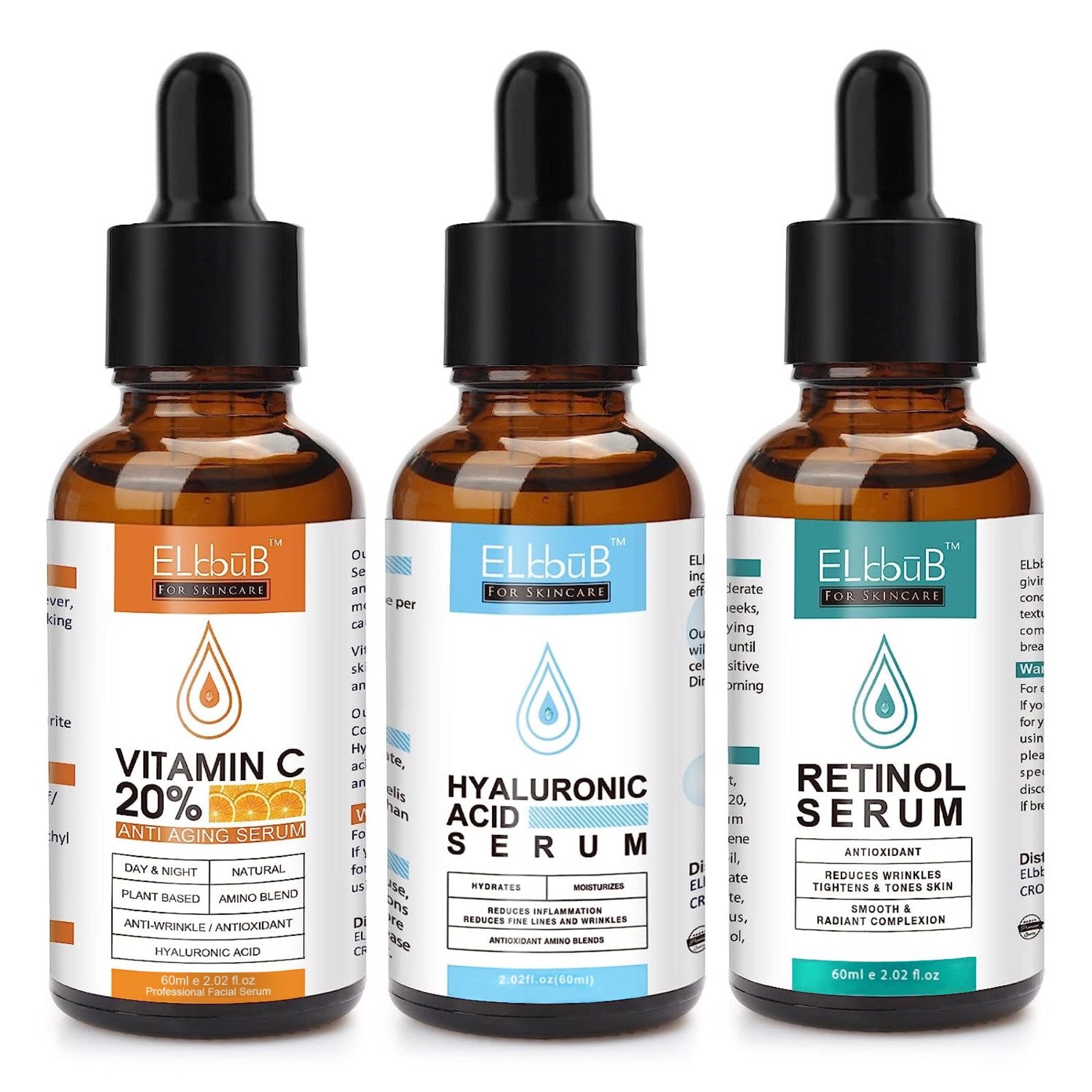 Gesichtsserum Set Vitamin C Hyaluron Retinol Serum Anti-Falten Anti-Aging 60ml