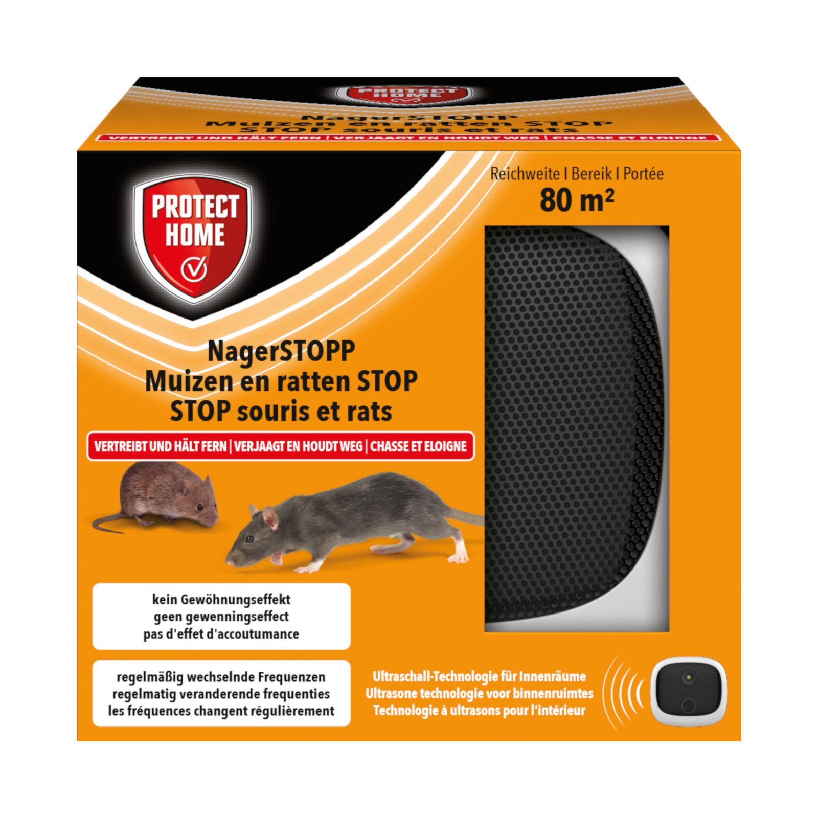 Protect Home Ultraschall-Tierabwehr NagerStopp 80qm Ultraschall gegen Nager wie Mäuse und Ratten