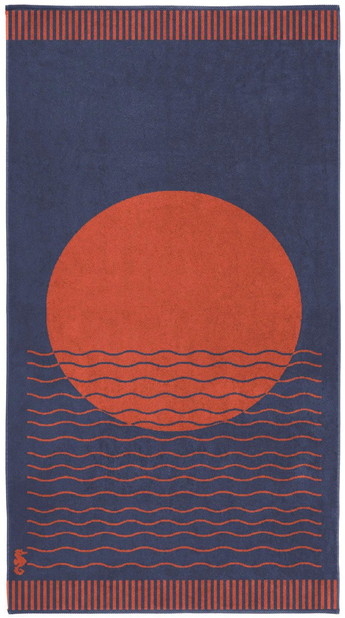 Seahorse Strandtuch Sunny Waves, Frotteevelours (1-St), 100x180, für Strand und Pool, im maritimem Style, Sonnenuntergang
