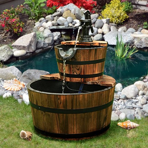 COSTWAY Gartenbrunnen »Holz Gartenbrunnen«, mit Wasserpumpe, Ø 44,5cm