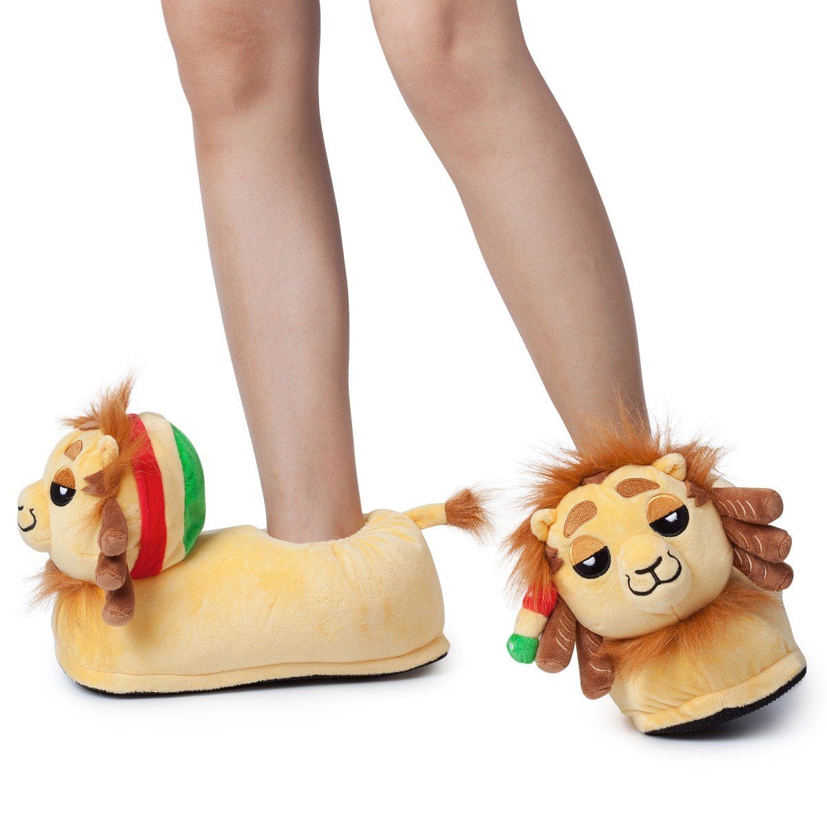 Corimori Tier Pantoffeln für Erwachsene Einheitsgröße 34-44 Plüsch Hausschuhe (Packung, Geschenk) EU Einheitsgröße 34-44, Benji der Löwe, für Kinder und Erwachs – Bild 3 von 5