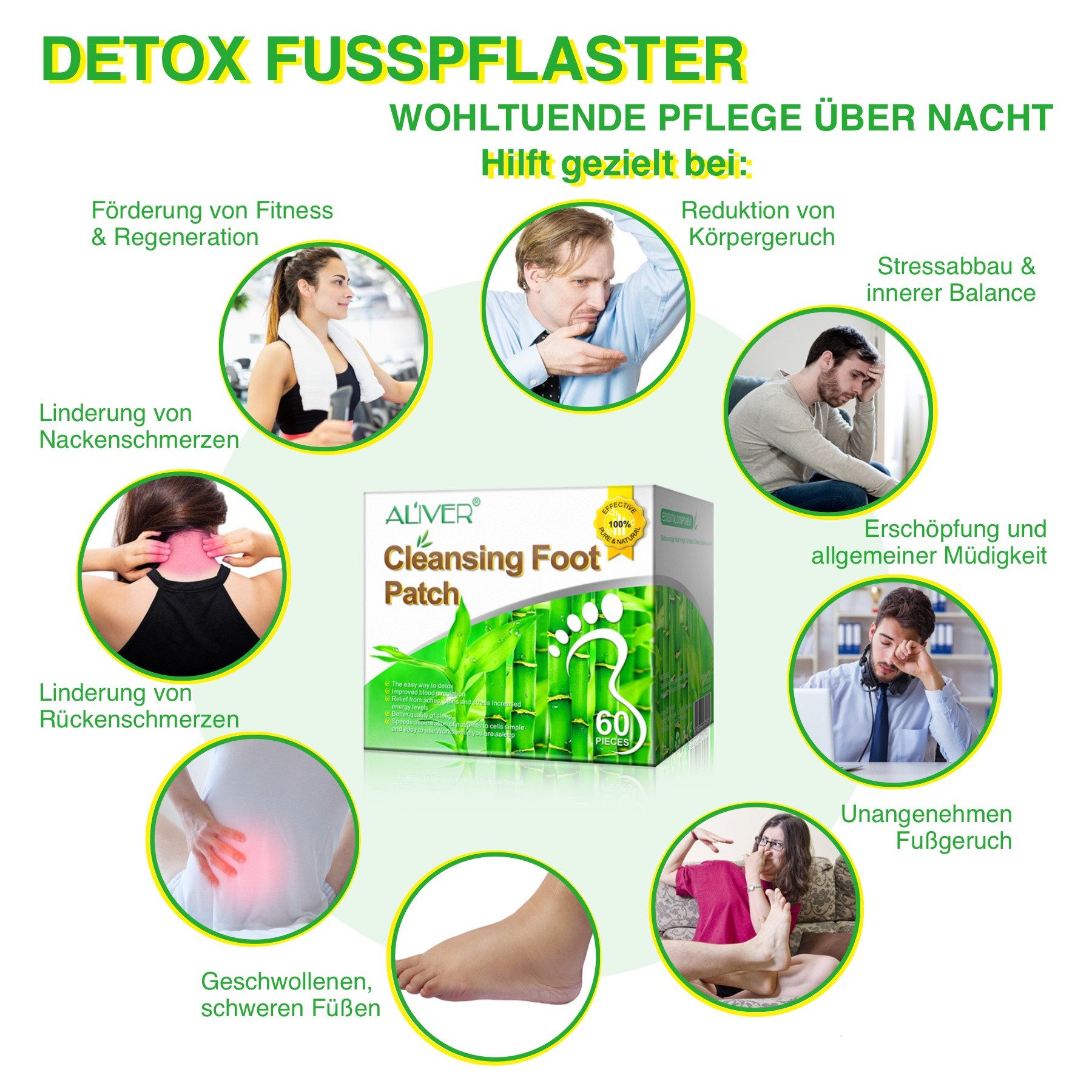ALIVER Fußmaske Fußpflaster Entgiftungspflaster Bambusessig Ingwer Extrakt, 1-tlg., Entgiften, Fußpflege, Hautpflege – Bild 3 von 5