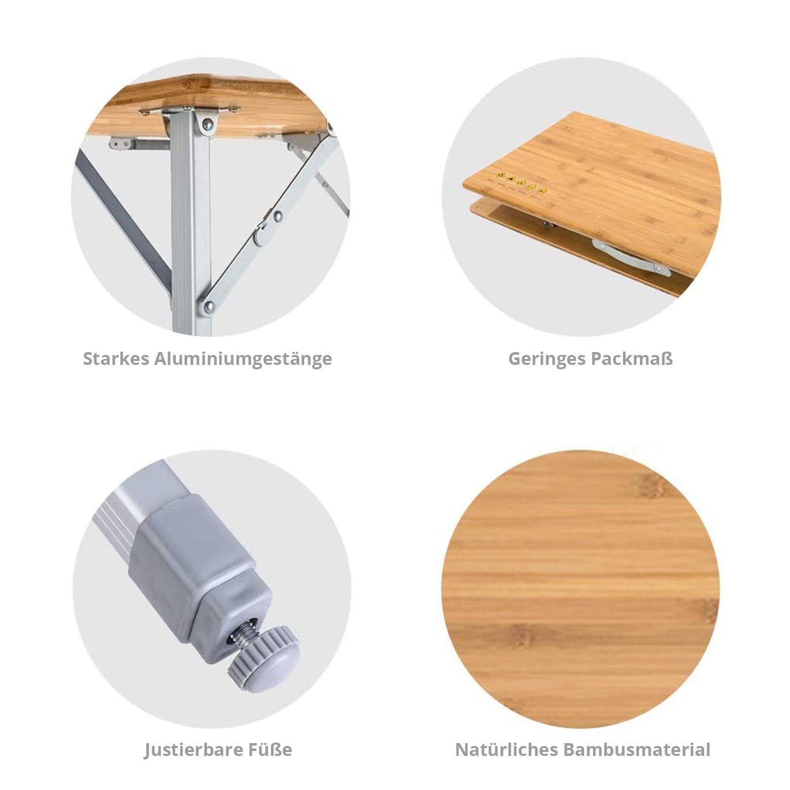 KingCamp Campingtisch Bambus Camping Falt Tisch Garten - Klapptisch Alu