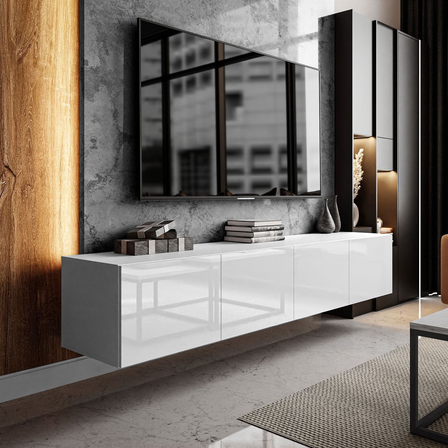 Lookway Lowboard COLGANTE 200 weiß Hochglanz RTV-Schrank mit LED günstig online kaufen