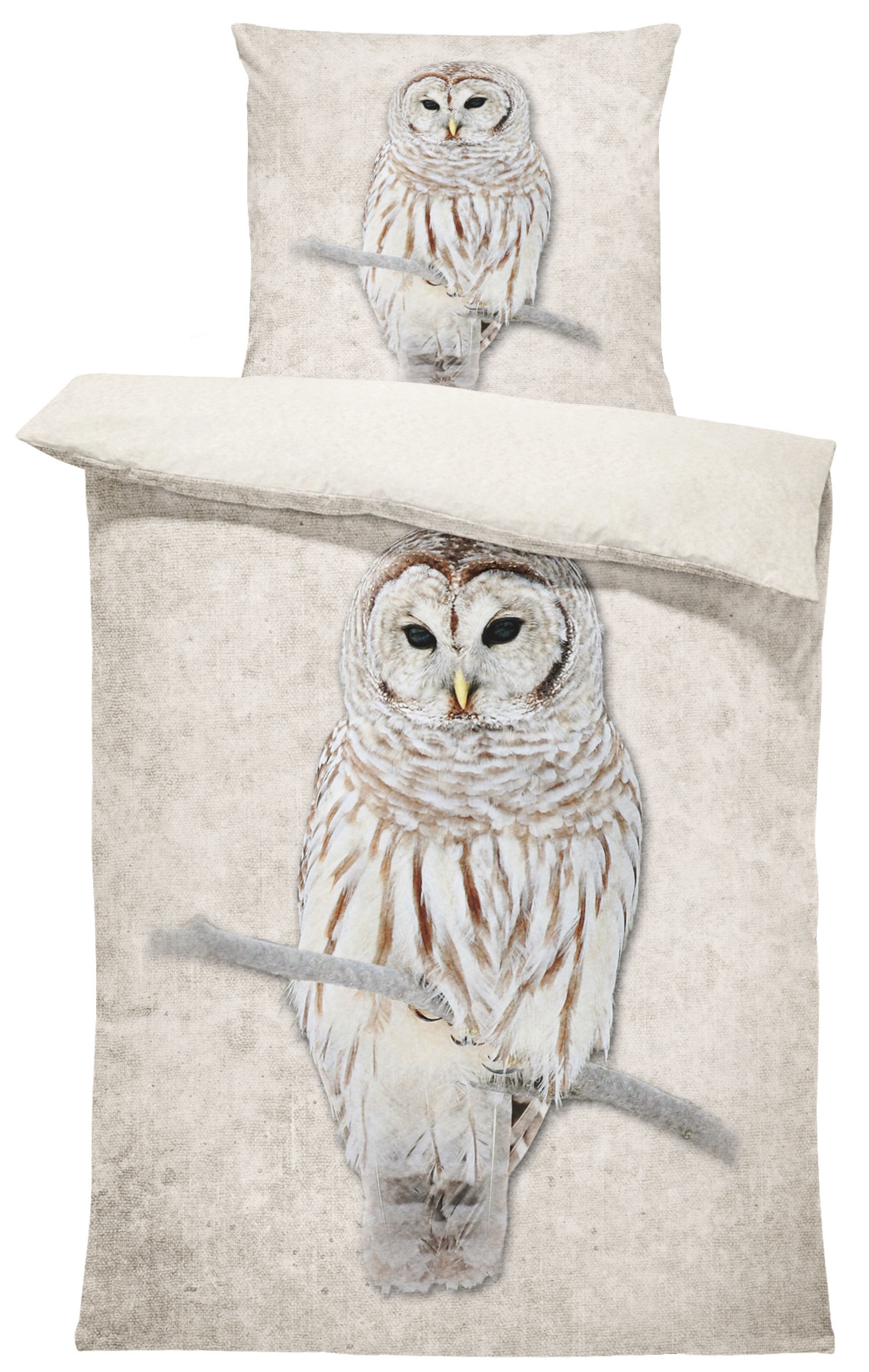 One Home Bettwäsche Winter Thermofleece, Fleece, 4 teilig, Eule Natur Tierm günstig online kaufen