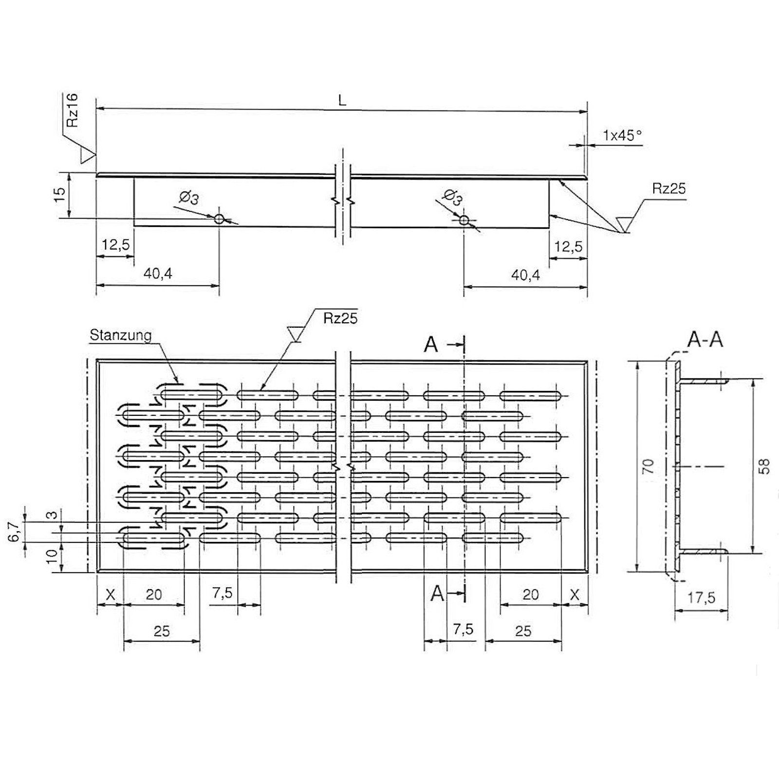 SO-TECH® Lüftungsgitter 900 / mm Aluminium Lochung 250 - oval / (1 eloxiert aus St), Lüftungsgitter schwarz