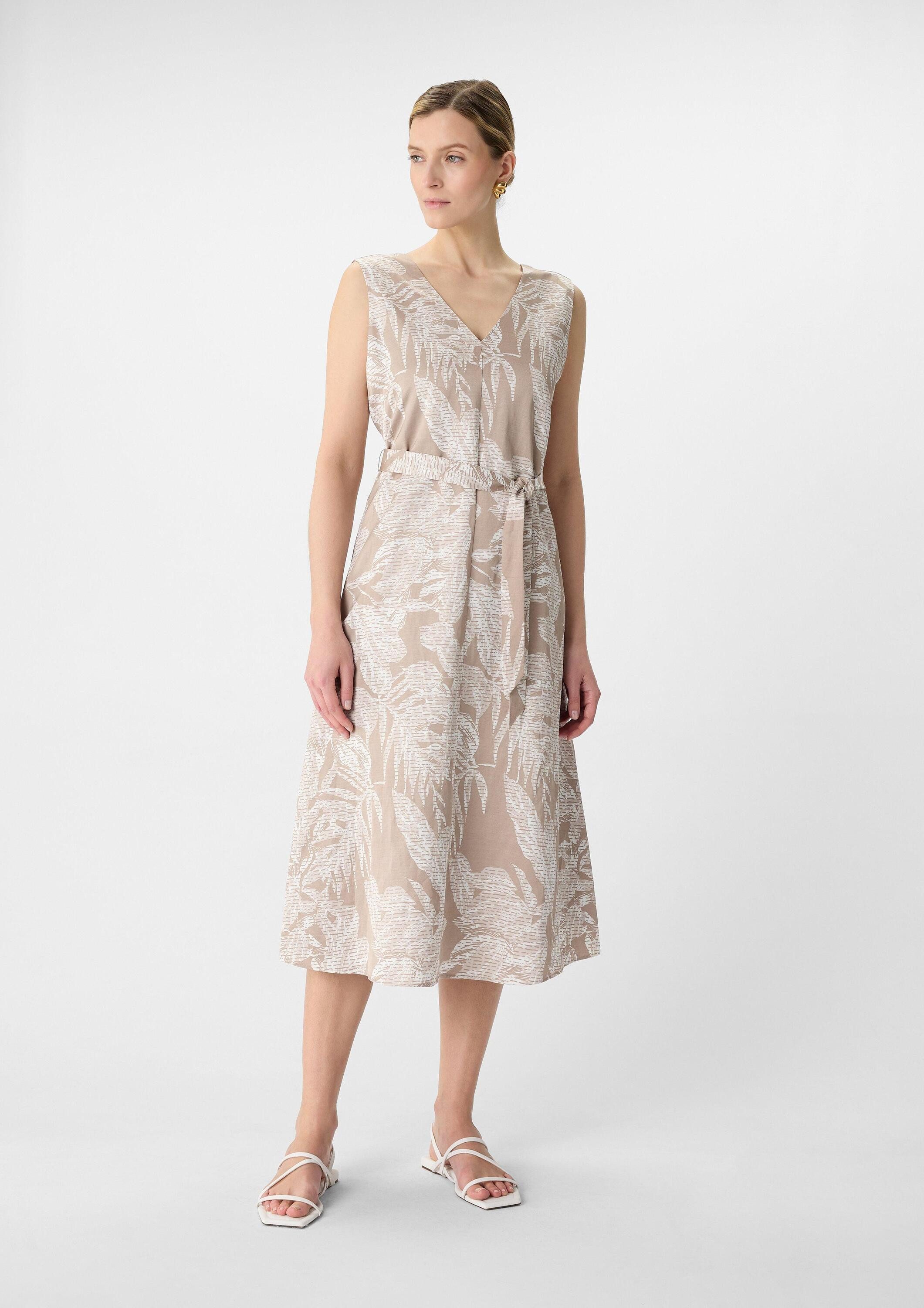 comma Midikleid Kleid Satiniertes Leinenmix-Kleid in Midilänge