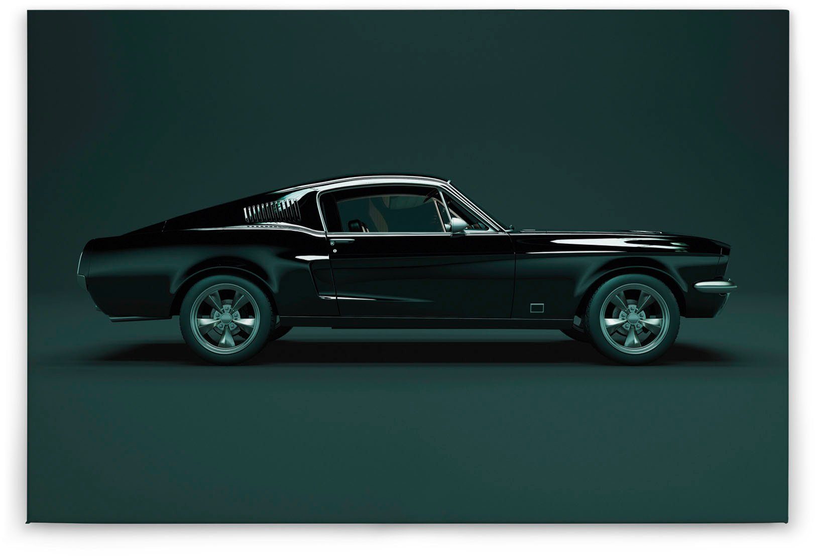 St), mustang, A.S. Oldtimer grün, Bild schwarz Auto Création Leinwandbild (1 Auto Keilrahmen