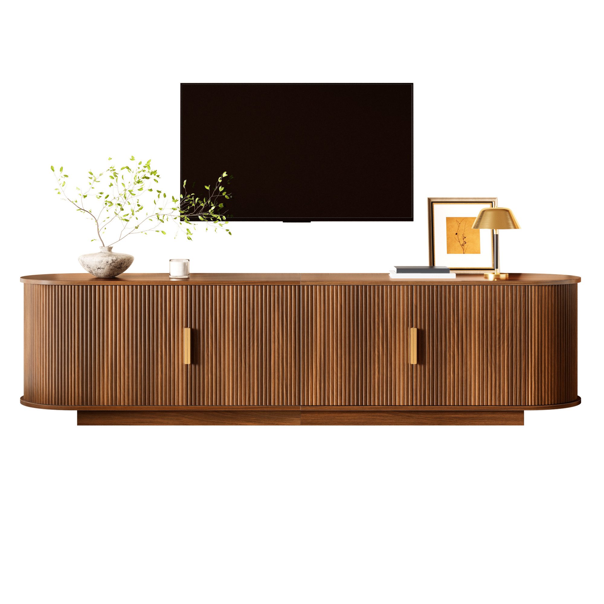 Merax Lowboard mit Wellenstruktur, Fernsehschrank in Holzoptik (1 St), TV-Schrank mit 4 Türen, Metallgriffe & Stauraum, 180x35x50cm