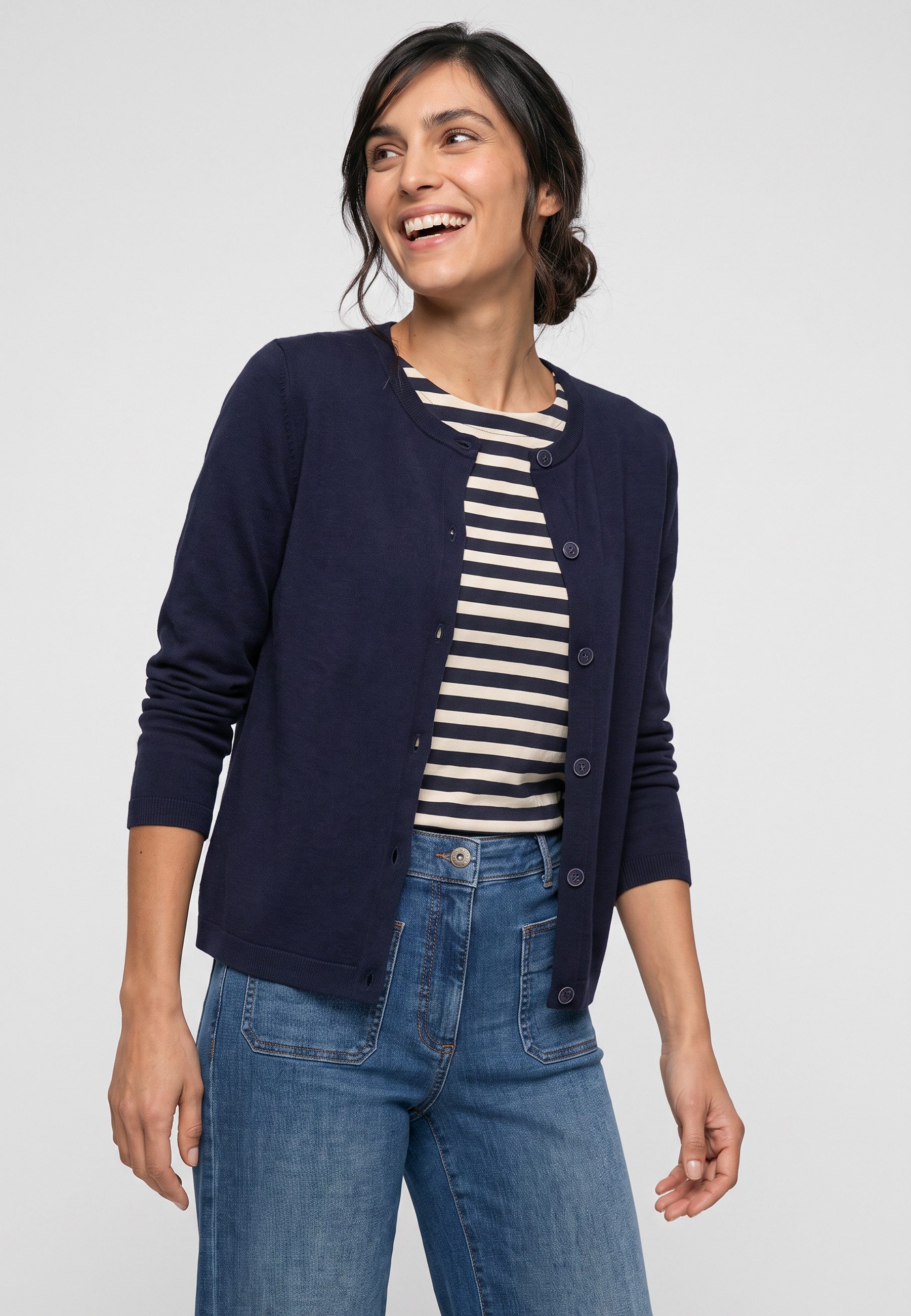 Olsen Cardigan mit Rundhalsausschnitt und Knopfleiste