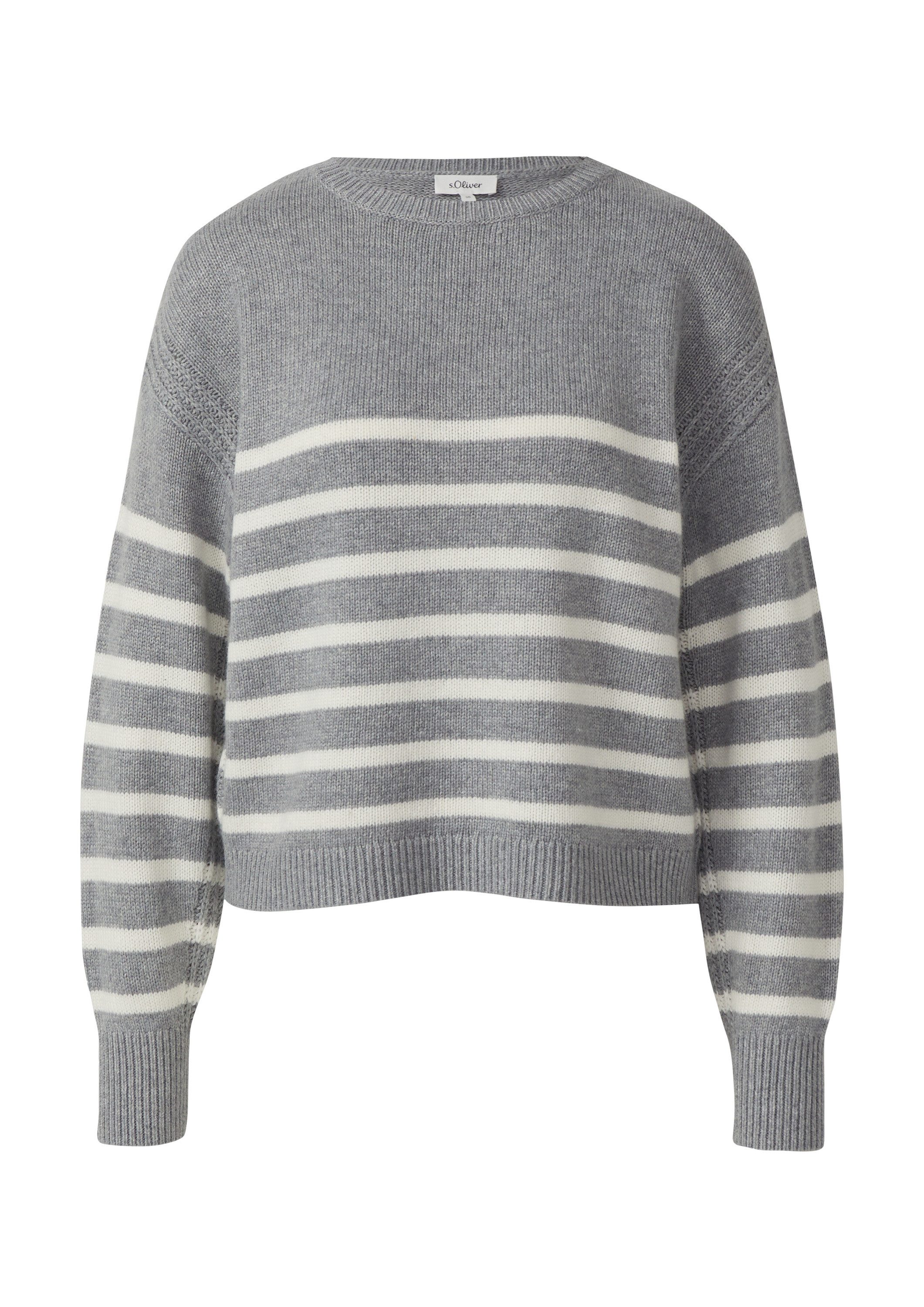 s.Oliver Longpullover Strickpullover Gestreifter Strickpullover aus Wollmix mit Ripp-Details