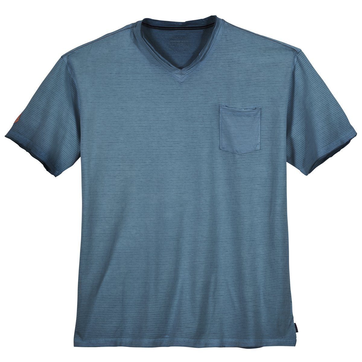 V-Shirt Redfield Used T-Shirt Übergröße blau gestreift V-Neck
