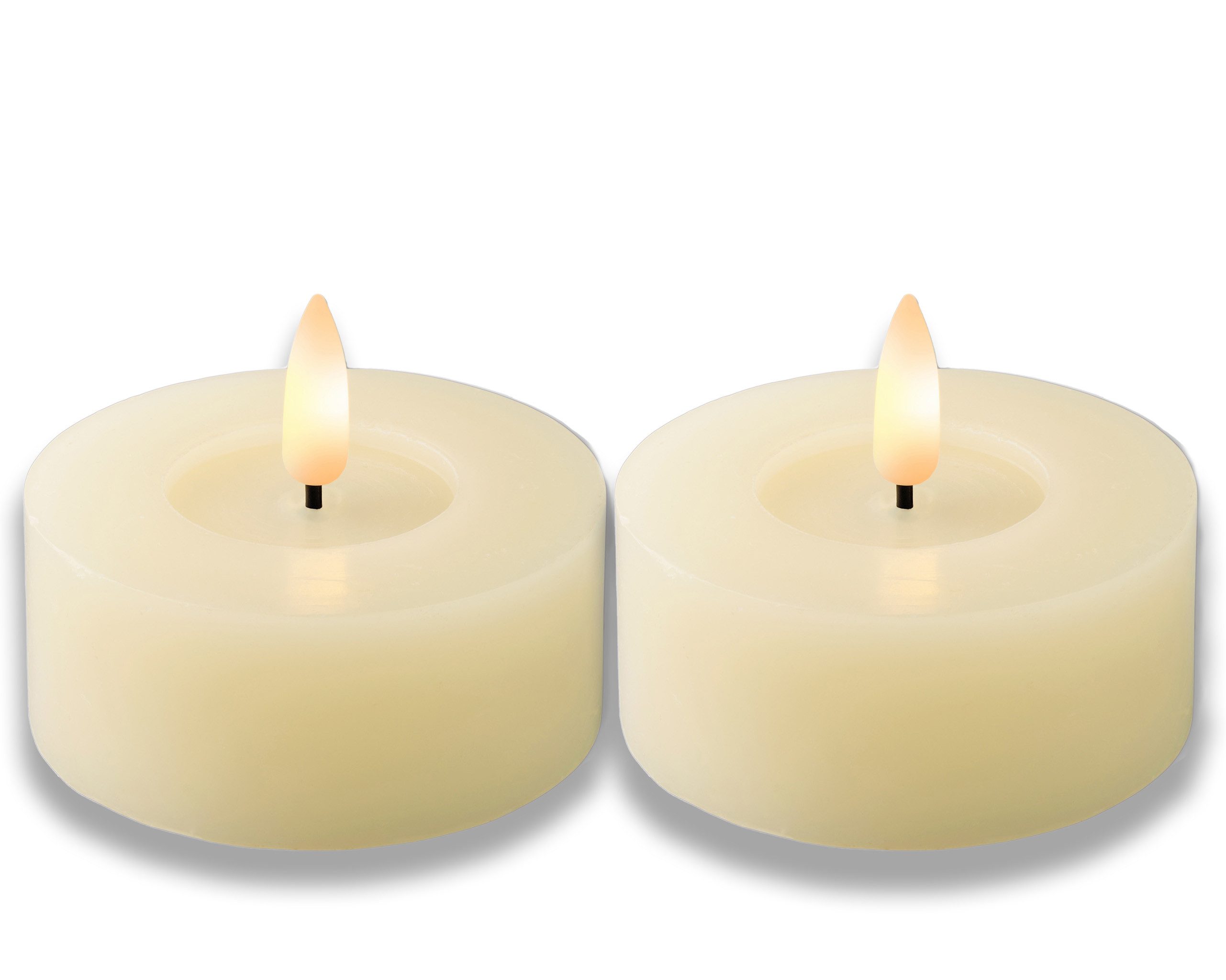 Lumineo LED-Kerze, LED Teelichter mit Timer 7x6cm Wachs Creme / Warmweiß 2 Stück