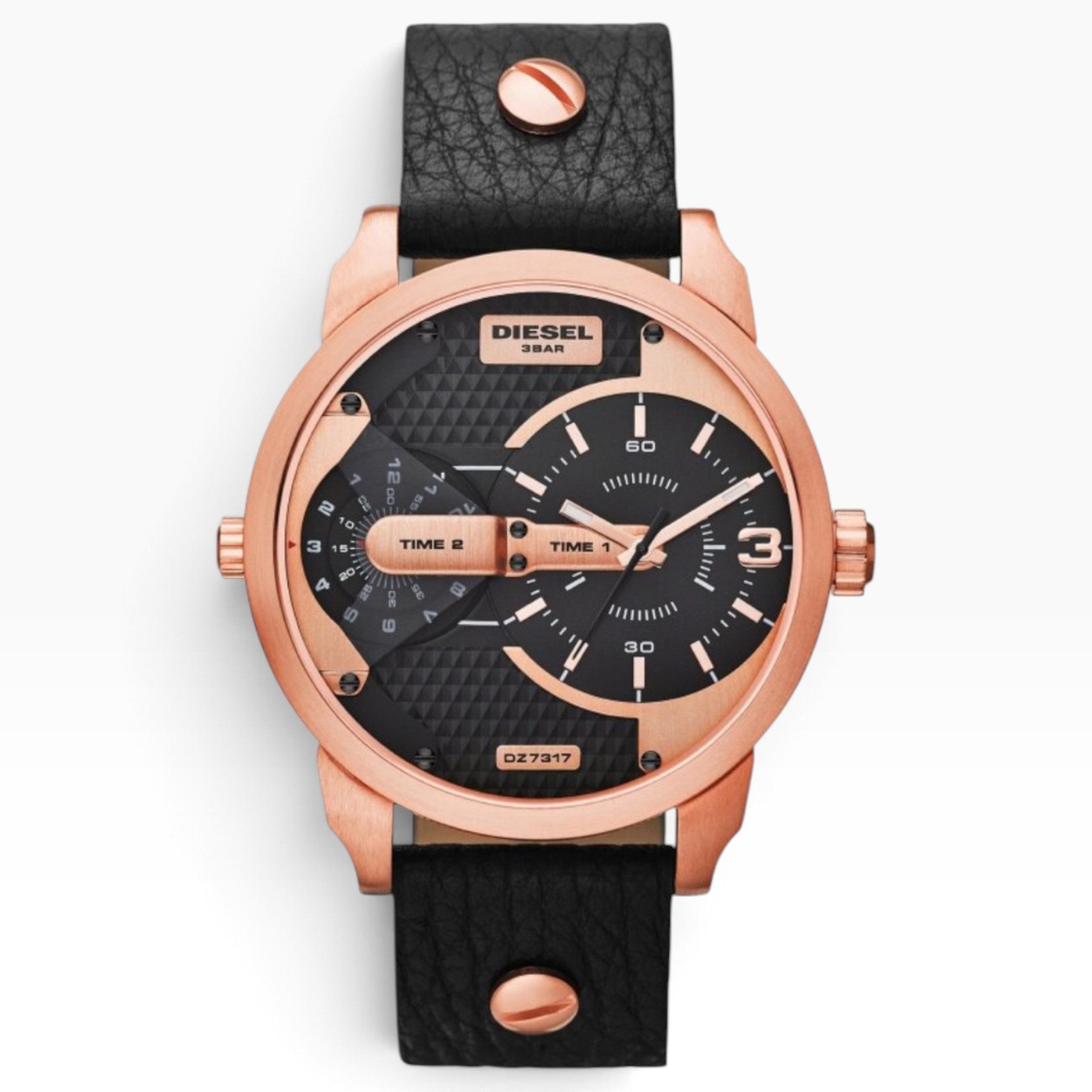 Diesel Multifunktionsuhr Diesel Quarzuhr Mini Daddy DZ7317 Leder Schwarz/Rosé DZ7317, Zwei Uhrwerke; zwei Kronen