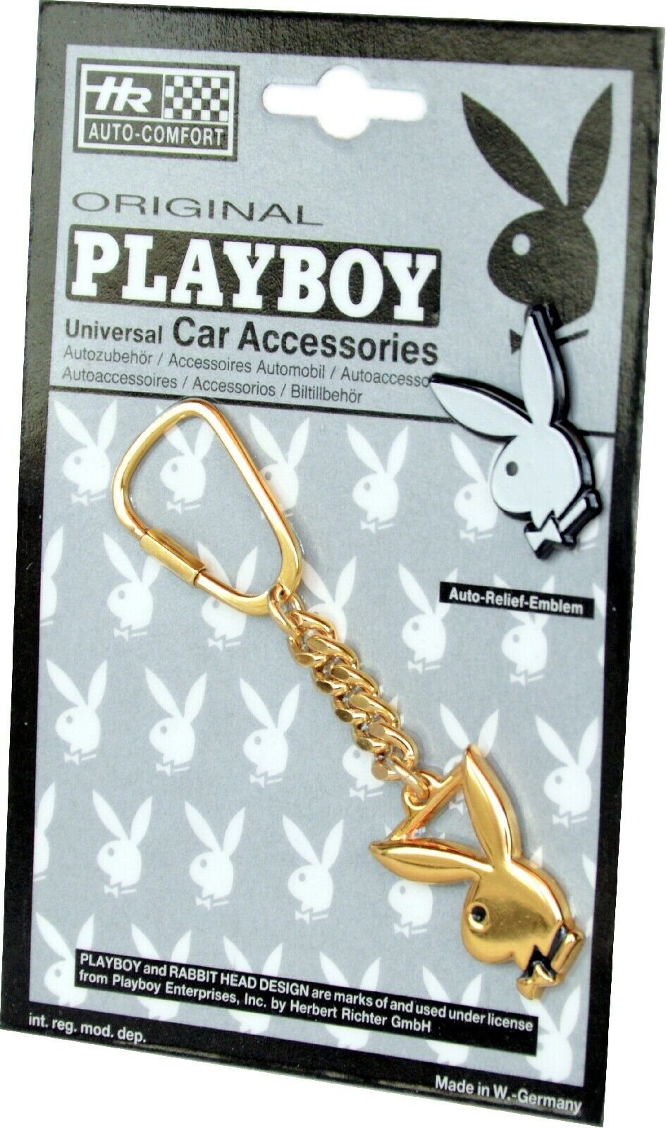 HR Autocomfort Schlüsselanhänger Set Goldfarbener Metall PLAYBOY Schlüsselanhänger Hase mit BUNNY Relief