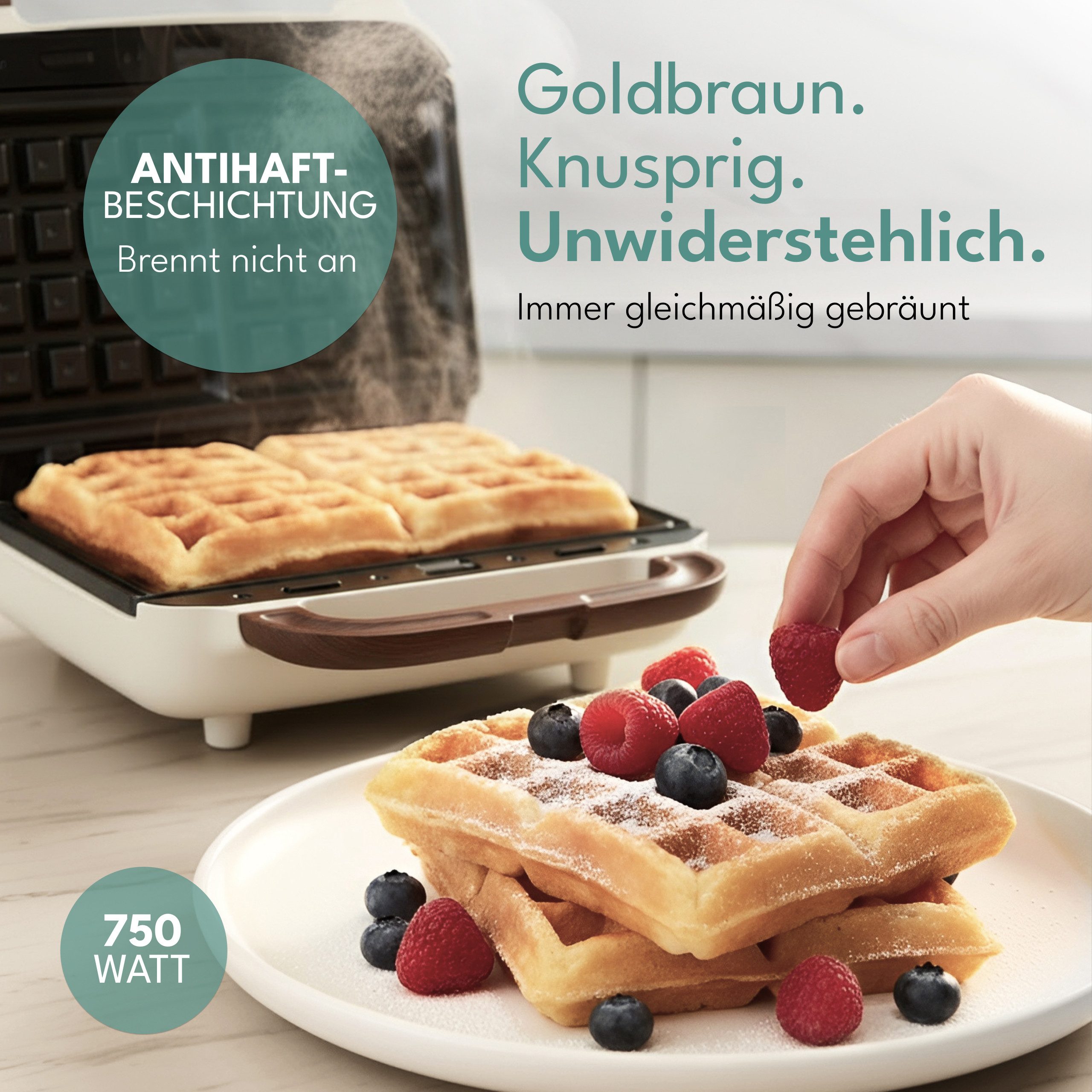 Lebenlang 3-in-1-Sandwichmaker Waffeleisen - Sandwichmaker - Kontaktgrill - Für Panini, Waffeln & Co., 750 W, 3in1 Kombi-Gerät, 15 Min. Timer, Hochwertiges Holzdesign