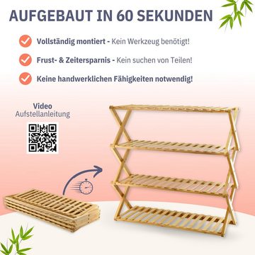 Felino Schuhregal Schuhablage Organizer aus Bambus Holz offen Schuhorganizer 70 cm lang, 1-tlg., Klappbar